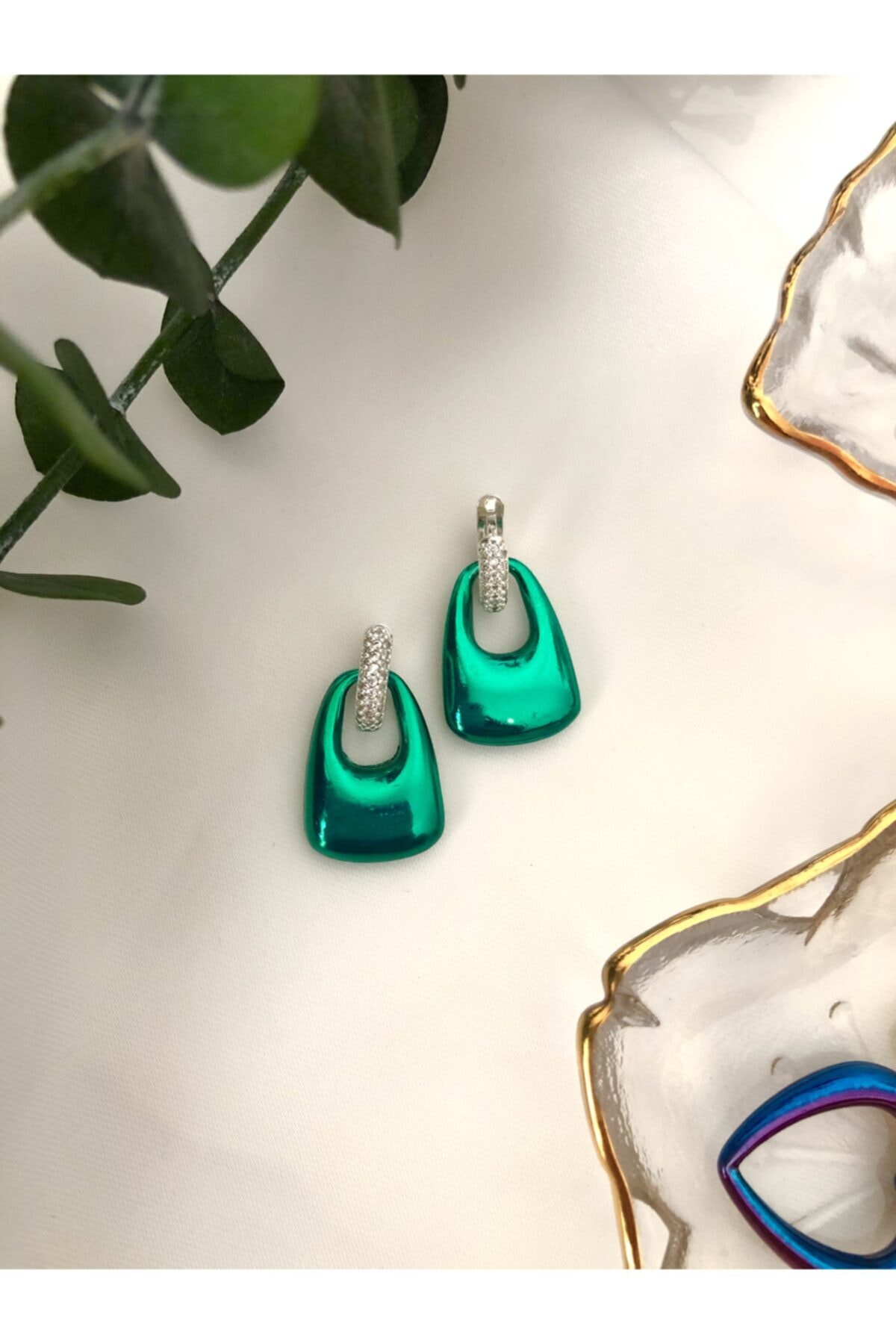 La Rouge Hematit Küpe Zirkon Taşlı Özel Seri Yeşil