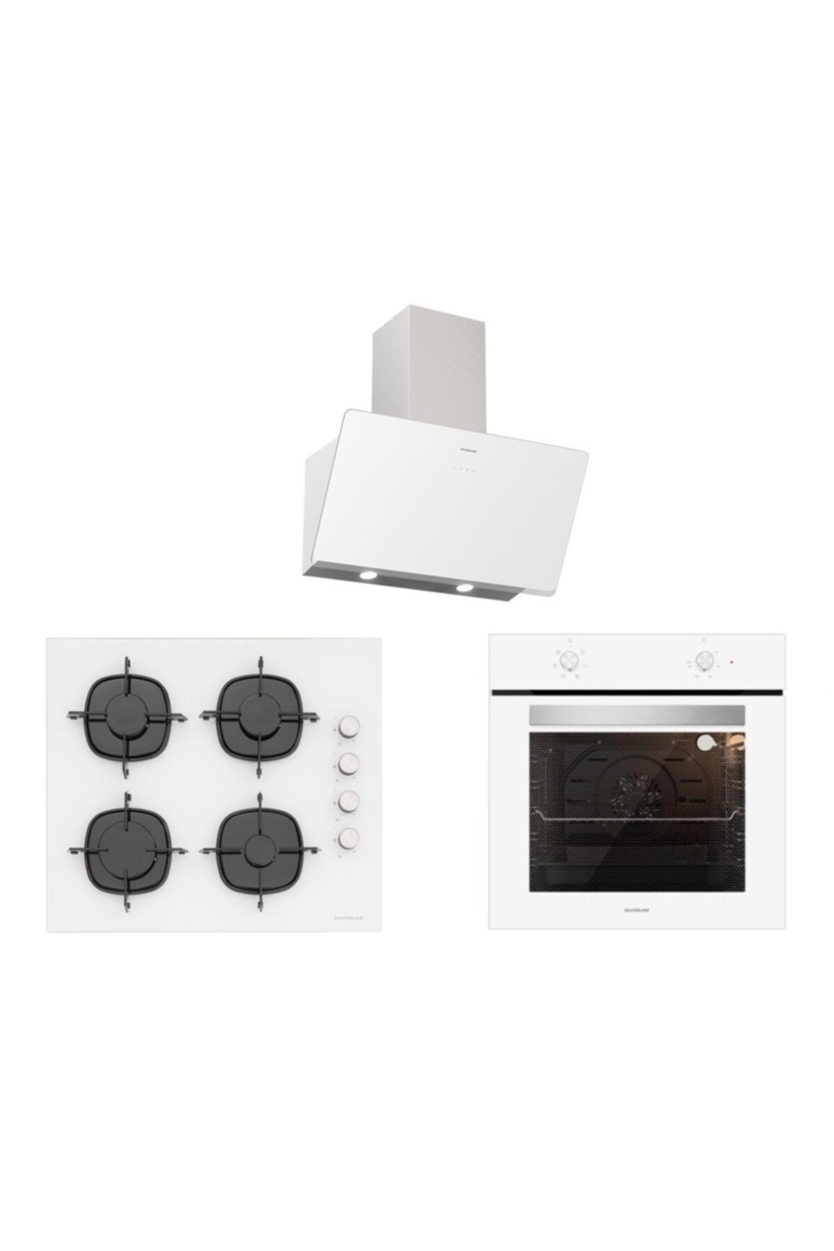 Silverline Beyaz Cam Ankastre Set (3457 Soho 60+cs5335w01+bo6501w01)