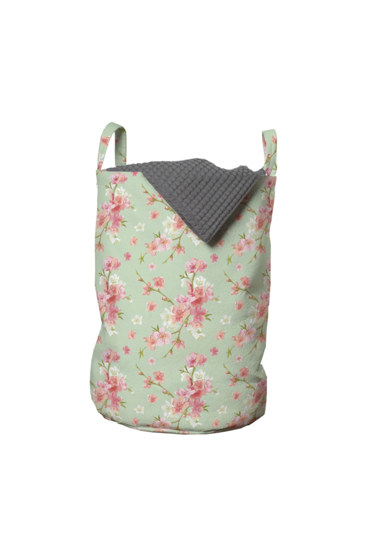 Rengirenk Çiçekli Çamaşır Sepeti Pembe Ve Yeşil Çiçek