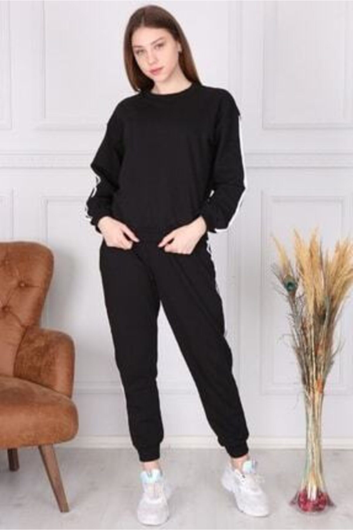 Taşoğlu Collection Taşoğlu Collectıon Kadın Battal Beden Şeritli Eşofman Takımı (Geniş Kesim)