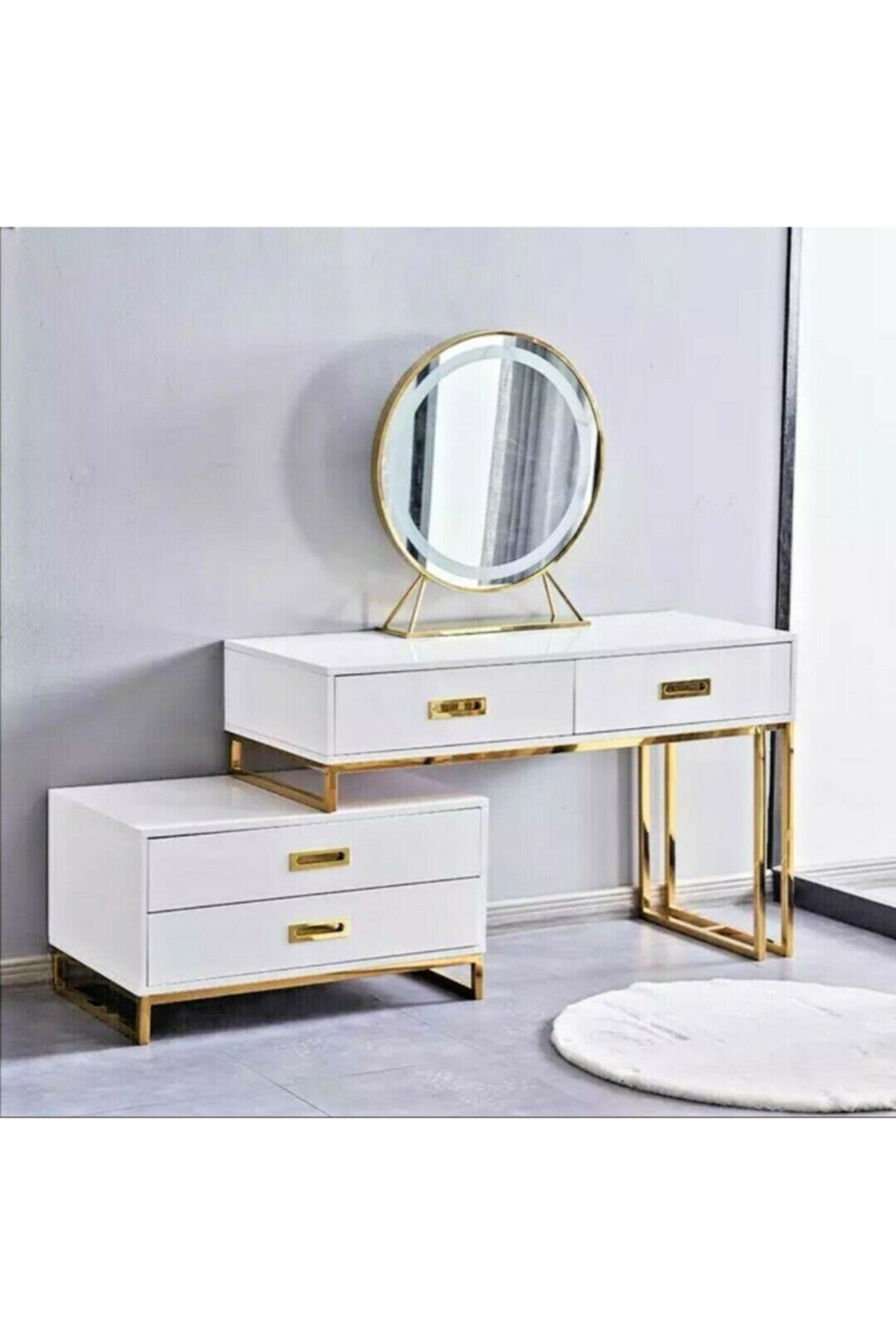 FLAMİNGOCE Gold Parlak 90 Cm Lık Makyaj Masası