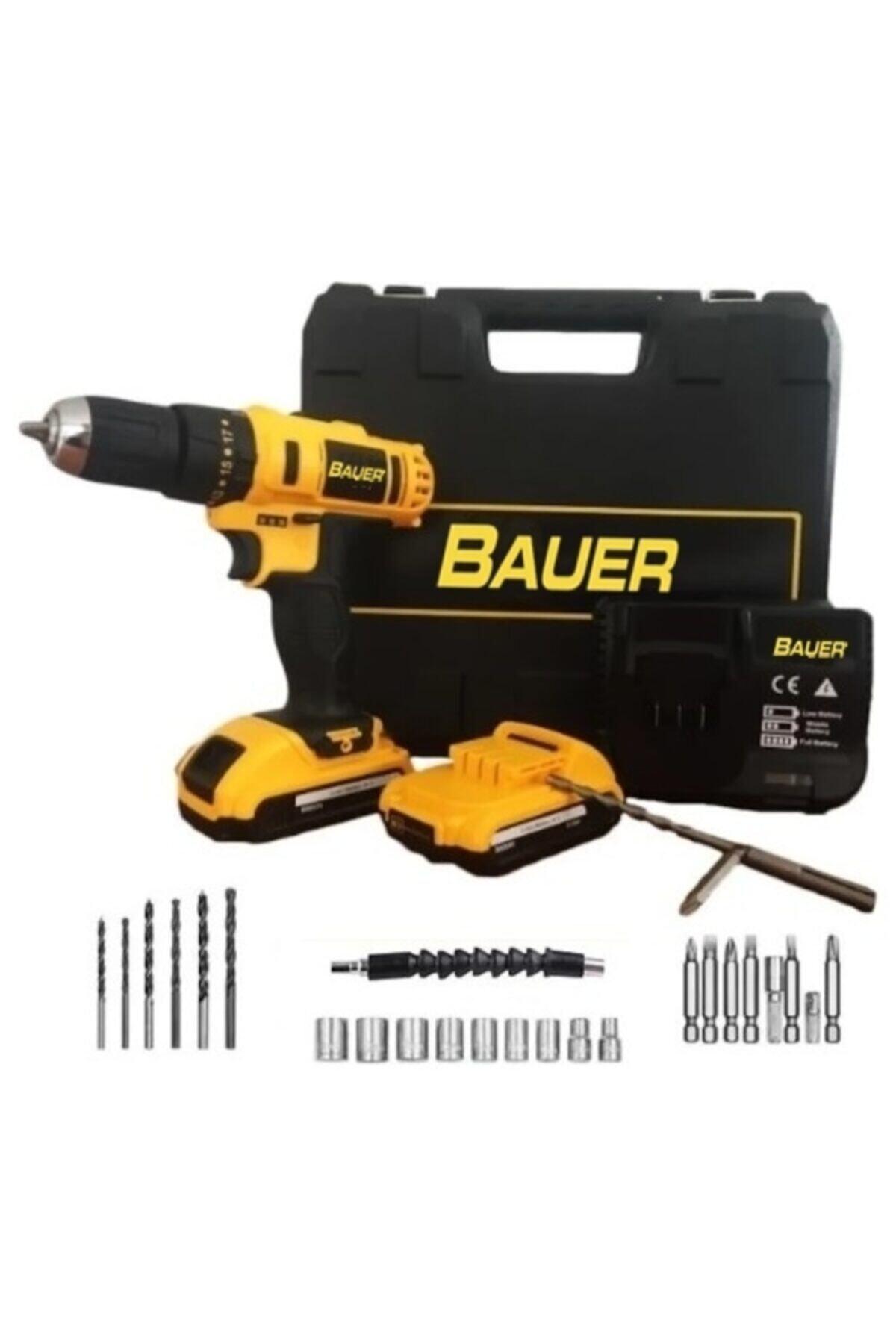 BAUER 32 Volt 5.0 Amper Darbeli Çift Akülü 27 Parça Uç Setli Hediyeli Şarjlı Vidalama Matkap