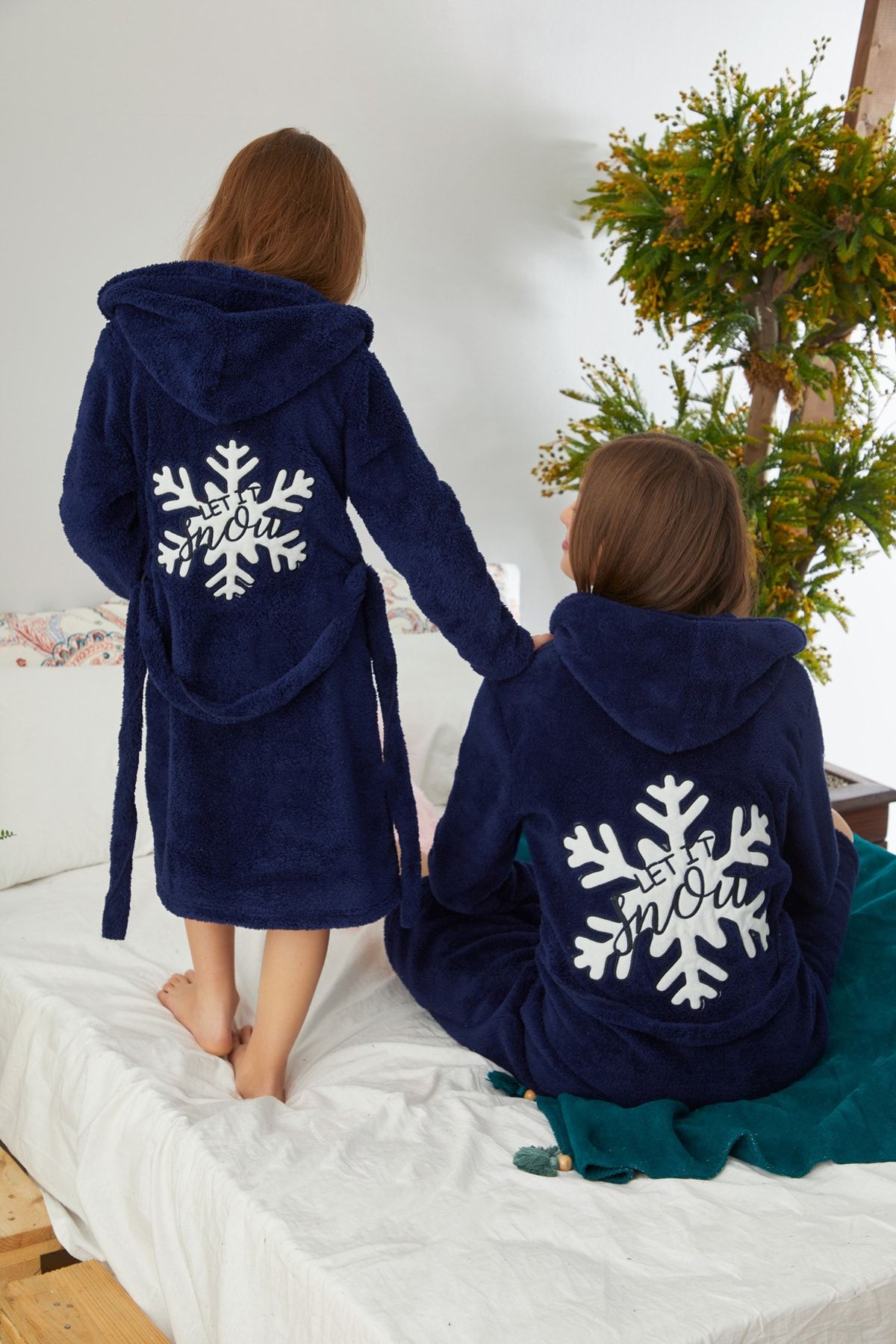 Navy hooded shop dressing gown