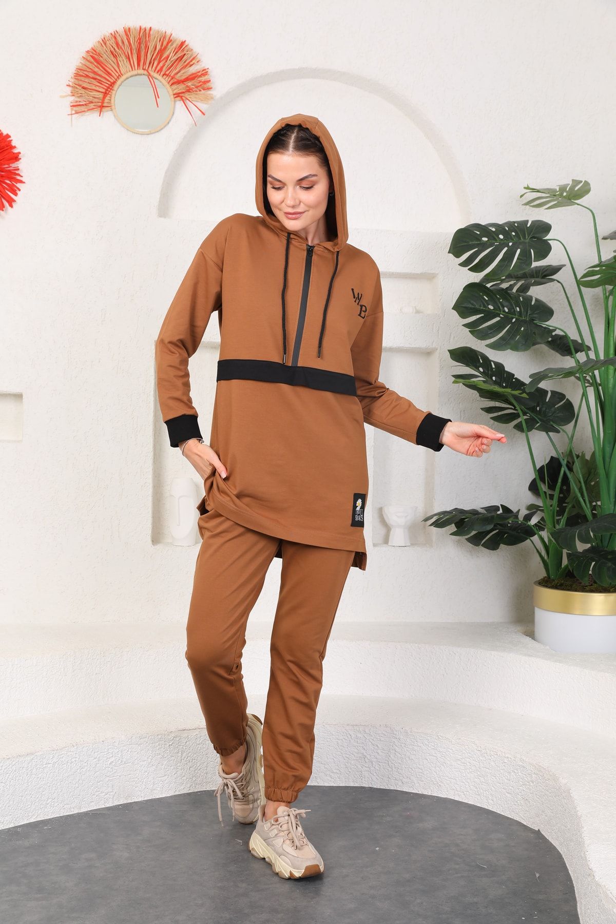 westbound Tan Color Women s Hooded Sweatshirt Jogger Sports Suit