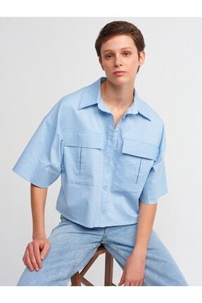 Dilvin 50300 Oversize Cepli Gömlek-mavi