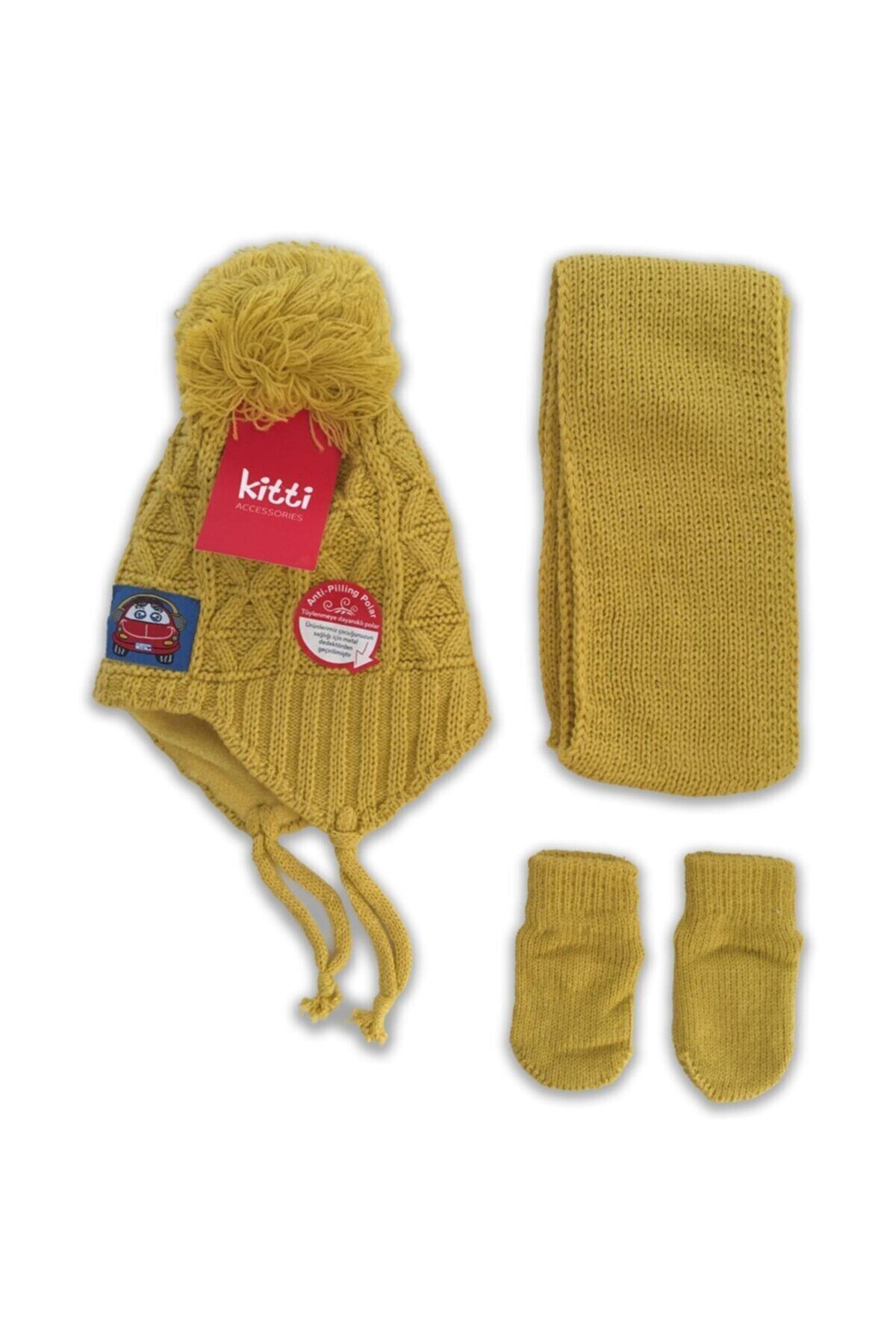 Kitti 0-18 Ay 3 Lü Erkek Atkı Bere Eldiven K2900-10 Hardal