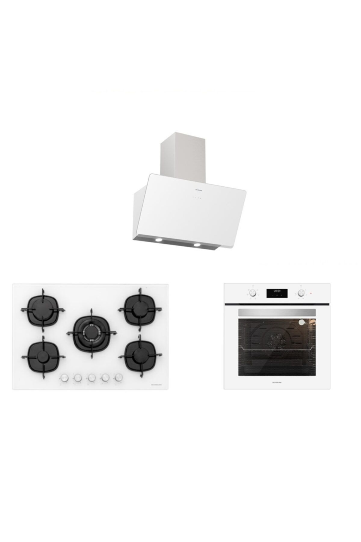 Silverline Beyaz Cam Ankastre Set 5 Yıl Garanti (3457 Soho 80+cs5365w01+bo6502w02)