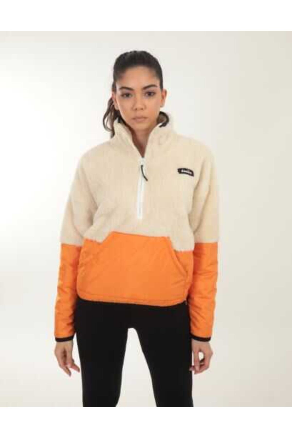 Diadora Colorblock W 1/2 Zip Sherpa Jacket Krem Renk Kadın Yarım Fermuarlı Üst - D202018-580