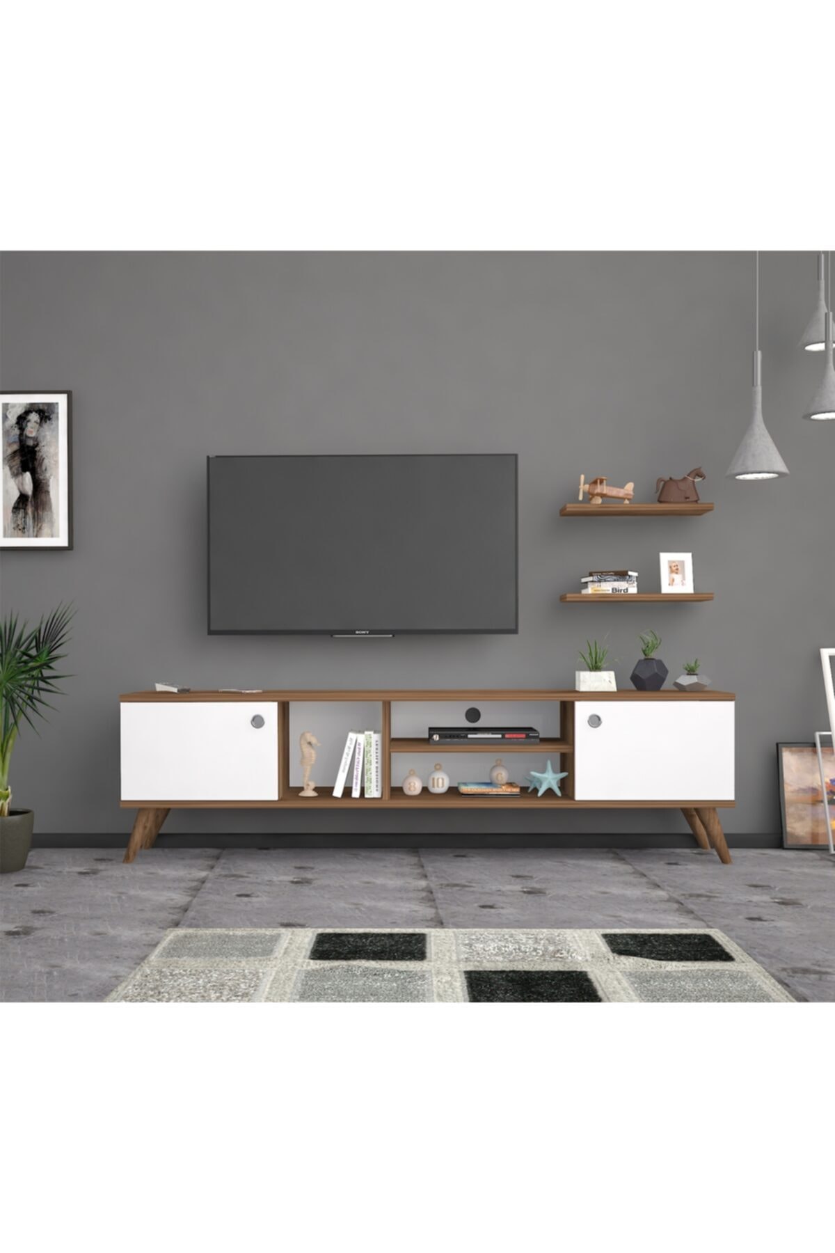 Ankara Mobilya Poyraz Ahşap Ayaklı Haliç Beyaz 160 Cm Tv Sehpası