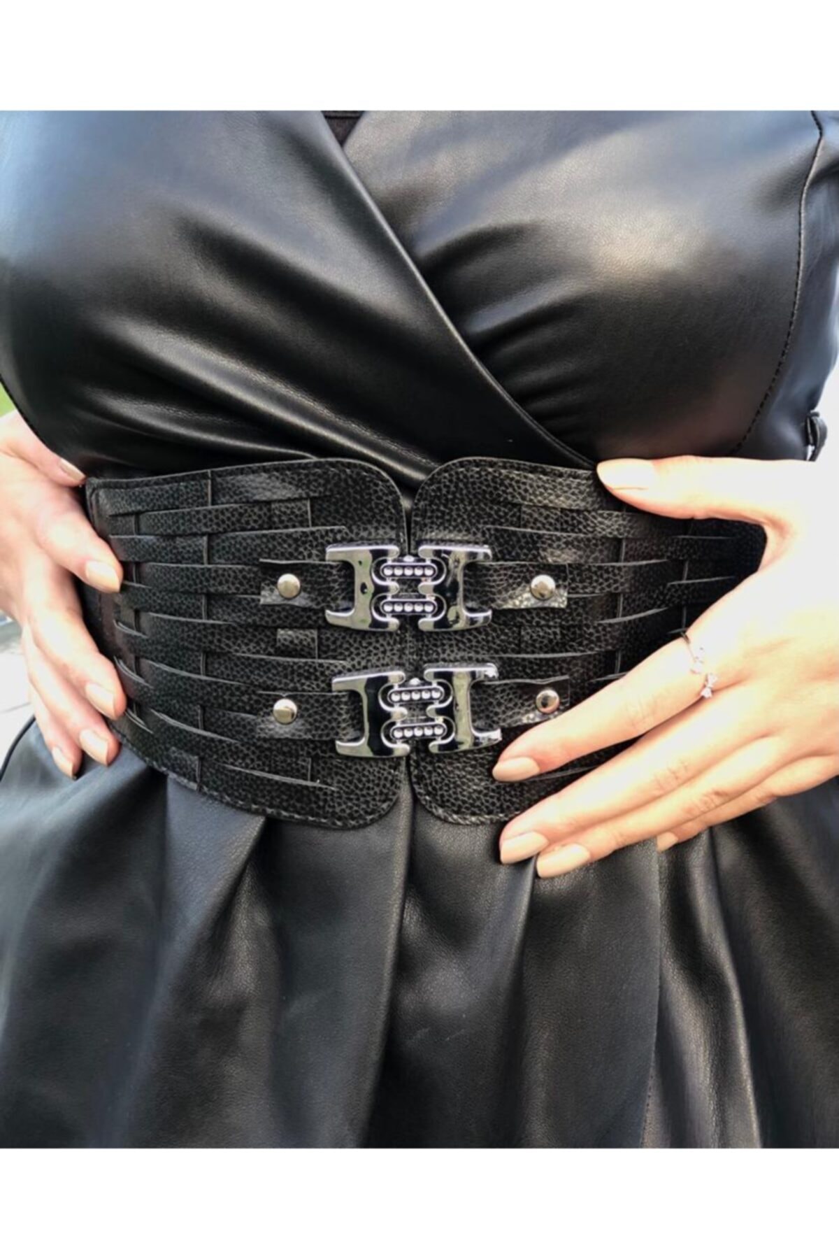 Mia Moda Kadın Siyah Lastikli Korse Bel Kemeri