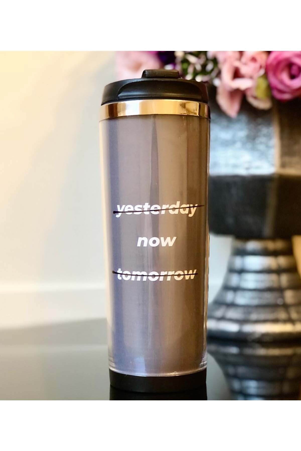 Patladı Gitti Yesterday Now Tomorrow Tasarımlı 400 ml Çelik Mug Bardak