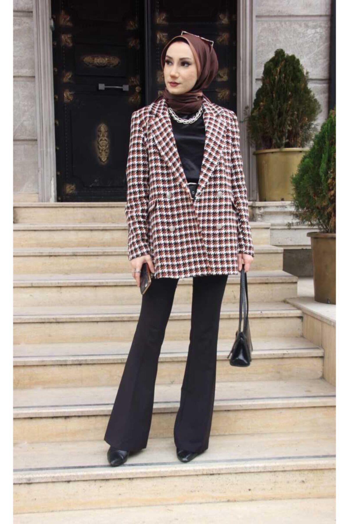 BURCU TESETTÜR Düğme Detaylı Blazer Ceket Alm1102 Kahve