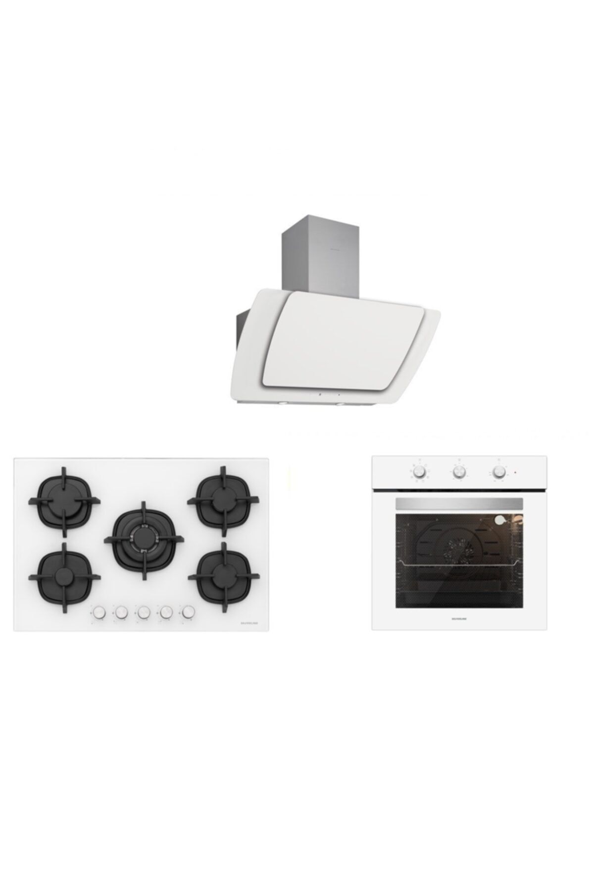 Silverline Beyaz Cam Ankastre Set (3373 Misto 90+cs5364w01+bo6503w01)