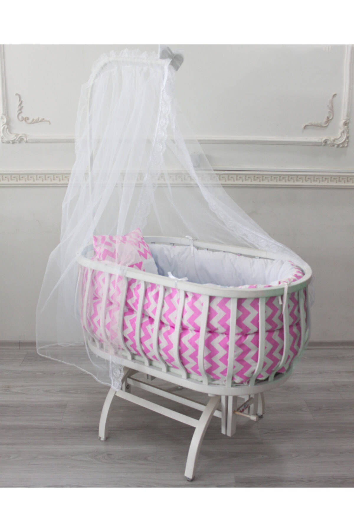 babyen1 Pembe Sepet Beşik Uyku Seti Anne Yanı Organik Pamuk Beşik Hariç