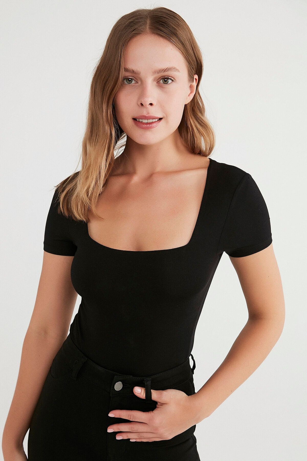 Penti Kadın Siyah Square Neck Bodysuit