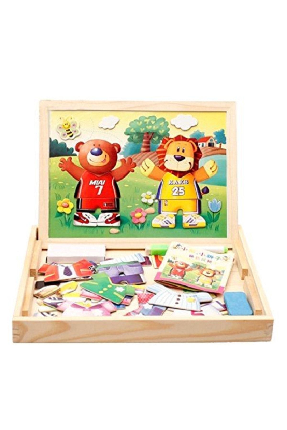 Pramigo Piramigo Okul Öncesi Mıknatıslı Yazı Çizim Tahtası Aslanlı Tema - Magnetic Puzzle