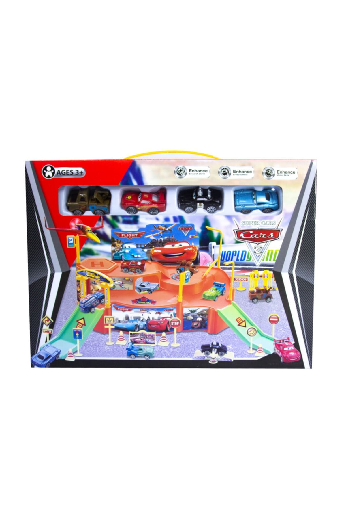 Pasifik Toys Cars Şimşek Mcqueen 4 Arabalı Otopark Oyun Seti