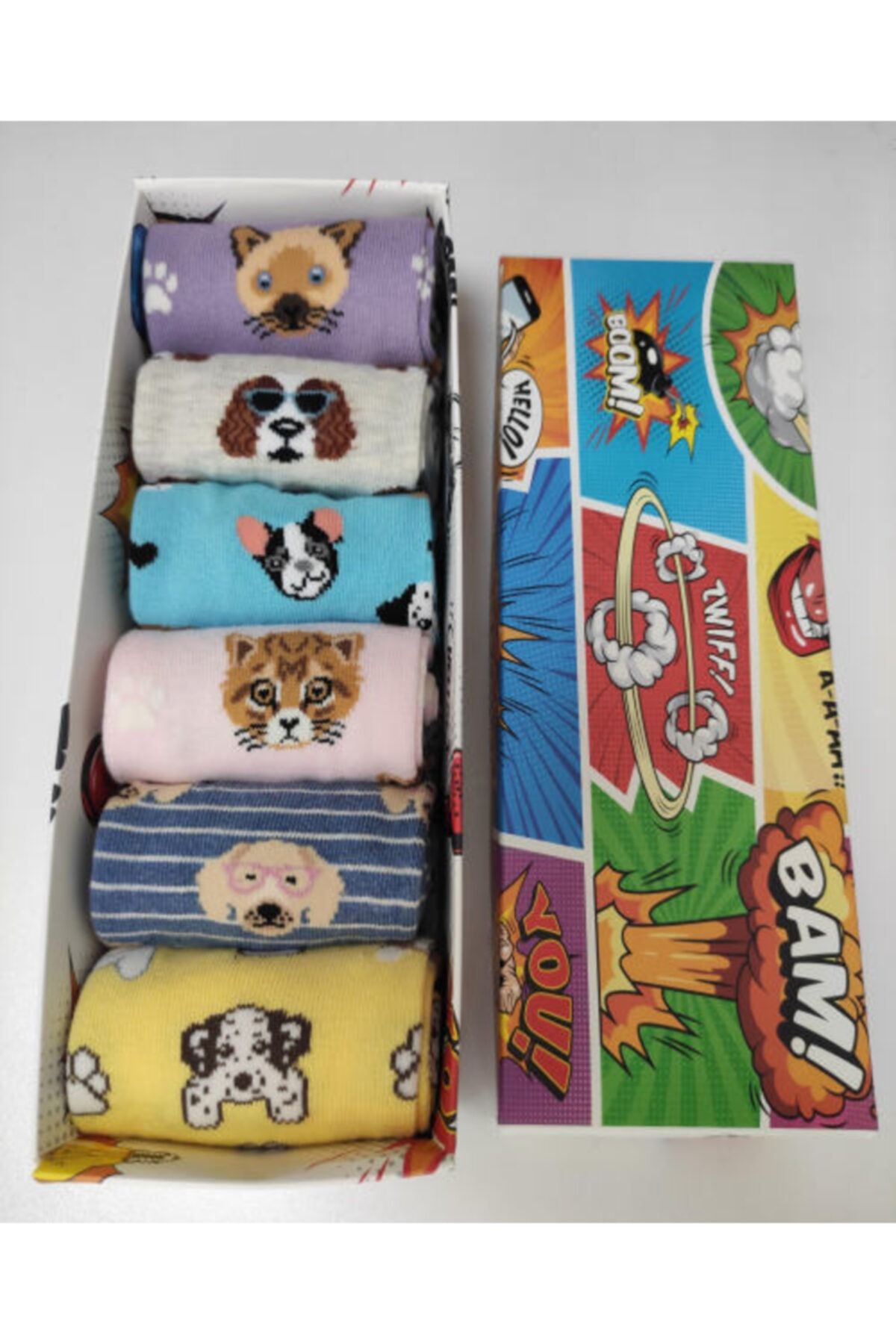 Socksboutique 6' Lı Köpekli Ve Kedili Renkli Çorap Kutusu