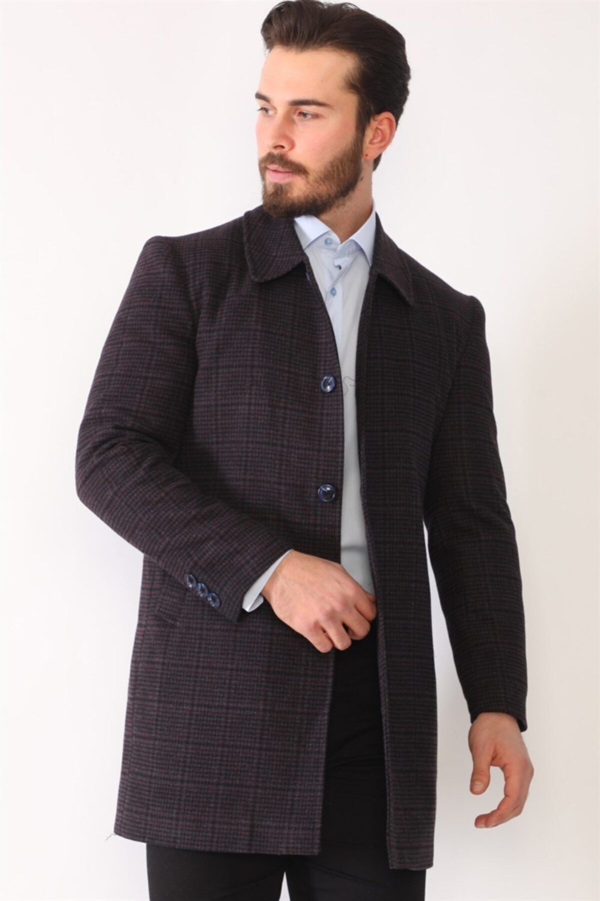 Dewberry Plt8364 Erkek Palto-ekose-bordo