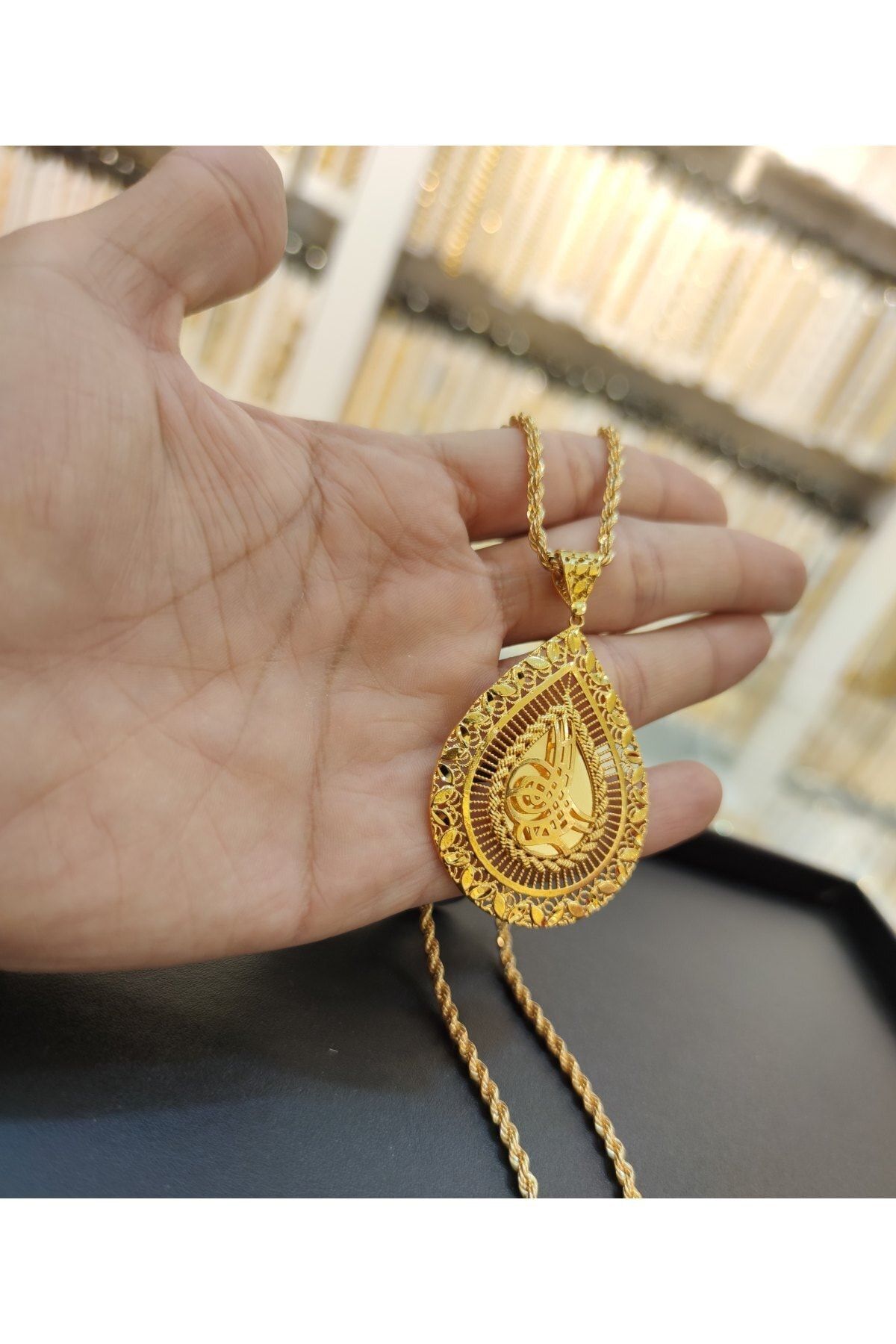 barış gold altın kaplama 1. Kalite 22 Ayar Altın Kaplama Tugralı Kolye 60 Cm Zinciriyle
