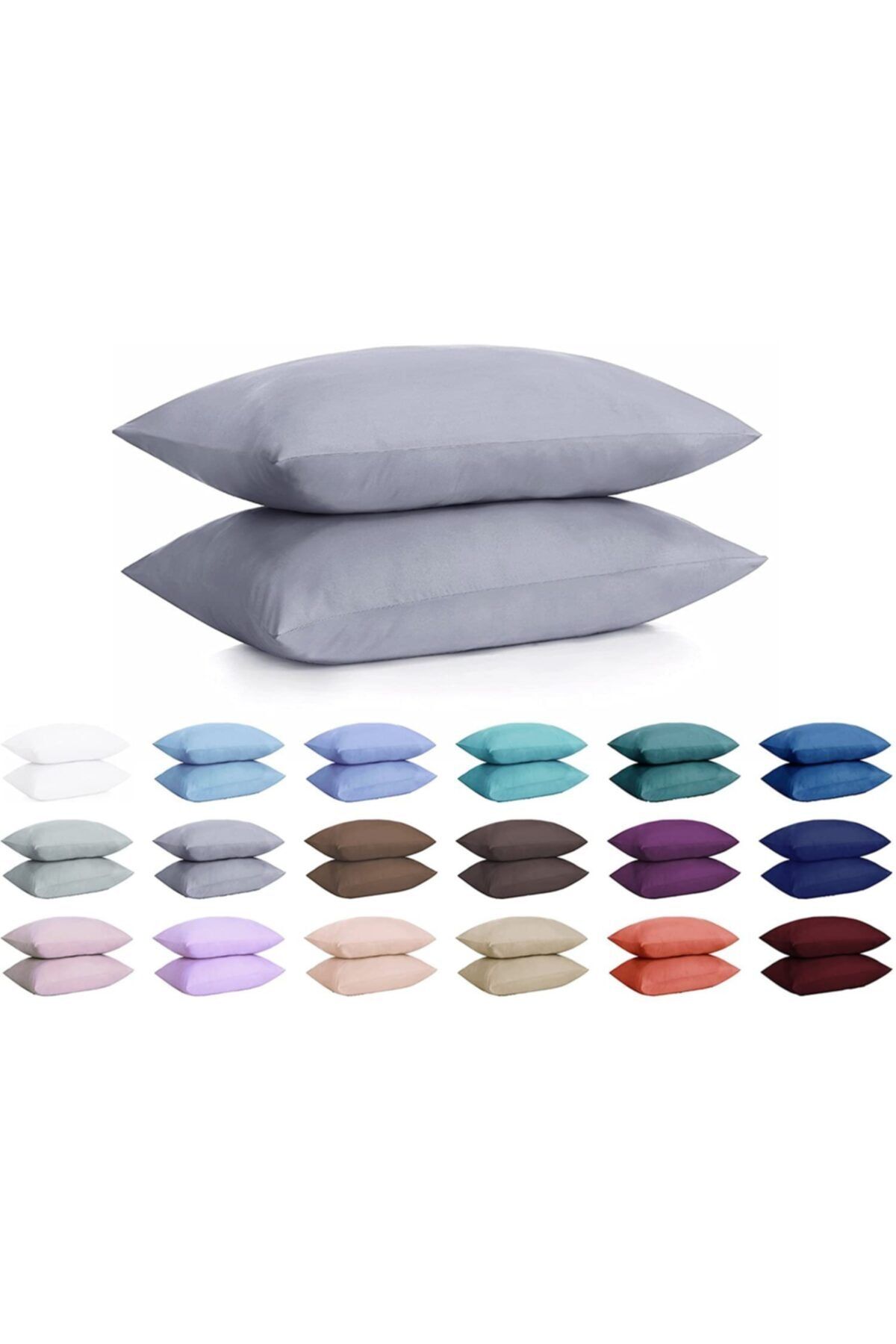Vefa Home Collection %100 Pamuklu Ranforce Yastık Kılıfı - Gri - 2'li Set 50x70 -