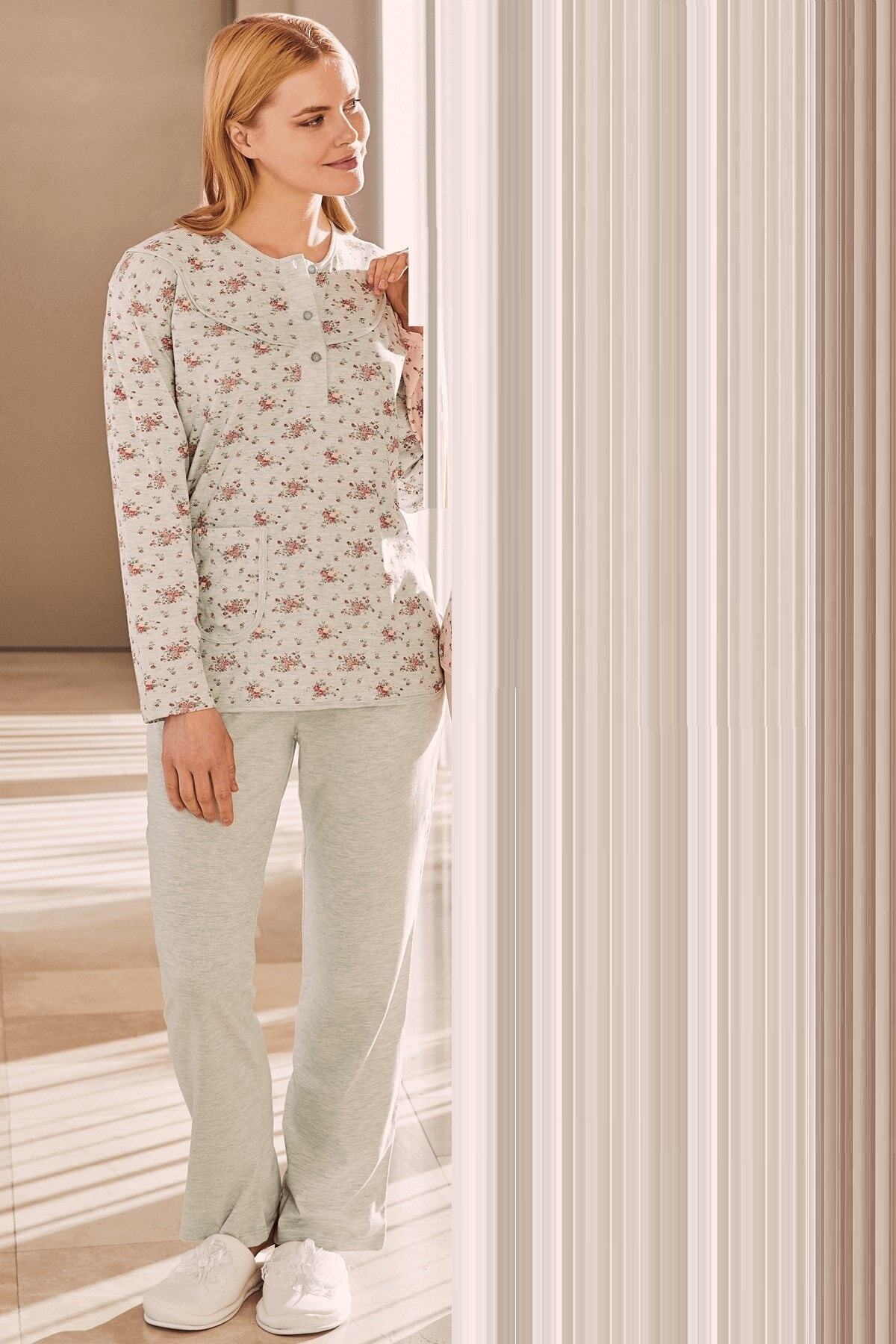 by İGP Büyük Beden Battal Uzun Kollu Yakası Düğmeli Pijama Takım 5264