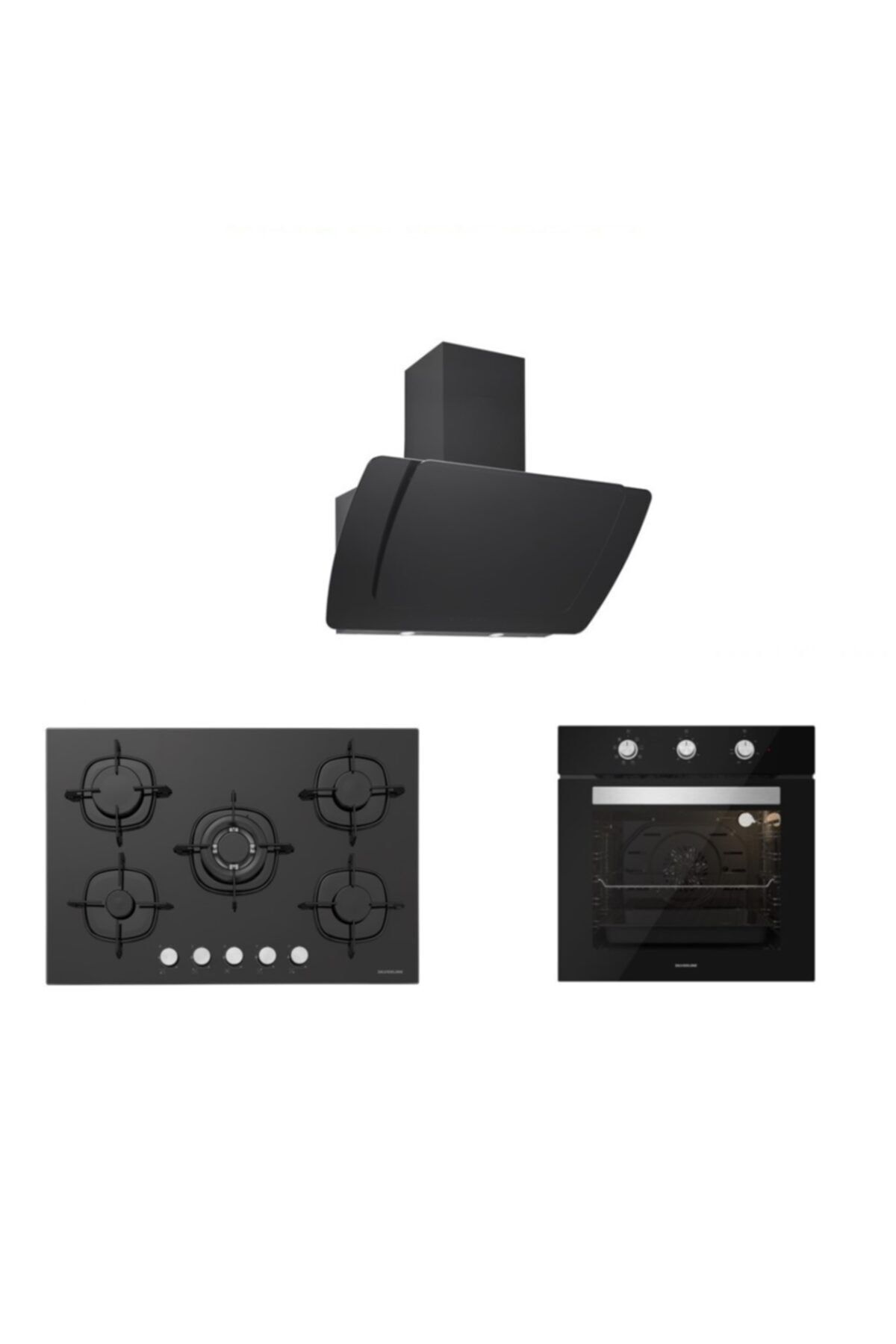 Silverline Siyah Cam Ankastre Set 5 Yıl Garanti (3373 Mısto 60+cs5365b01+bo6503b01)