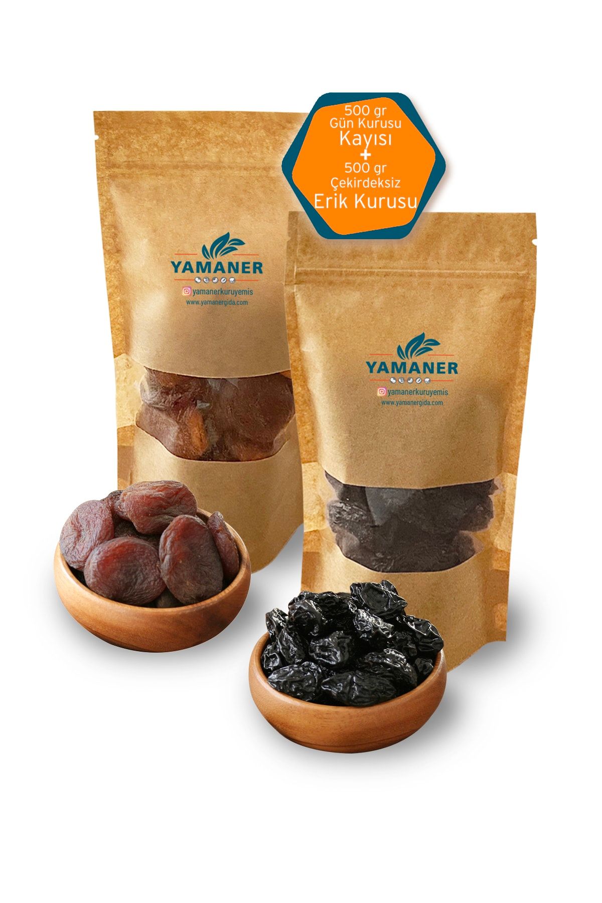 YAMANER KURUYEMİŞ Gün Kurusu Kayısı + Erik Kurusu 2 X 500 Gr