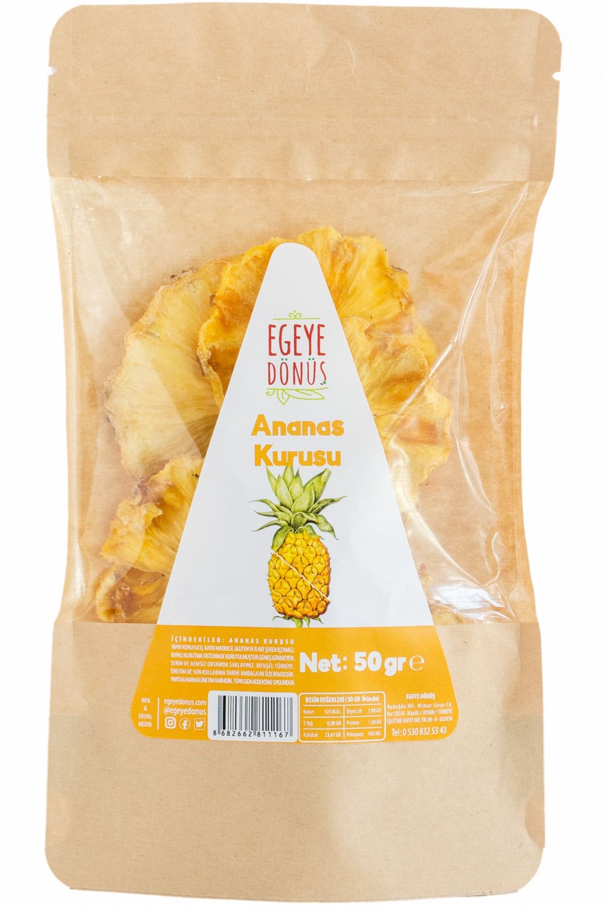 EGEYE DÖNÜŞ Şekersiz Ananas Meyve Kurusu Cipsi - 50 Gr. (YÜKSEK AROMA-KOKTEYL MEYVESİ-KATKI KORUYUCU İÇERMEZ)