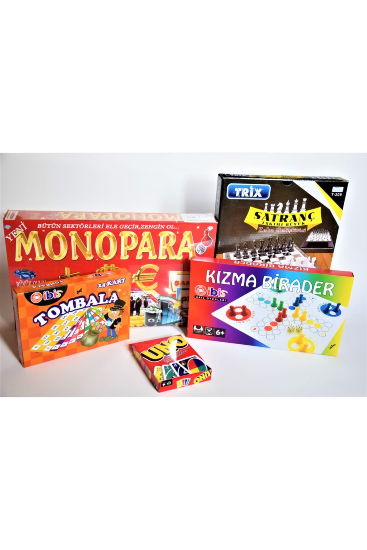 ibis oyuncak Tombala + Kızma Birader + Satranç + Monopara + Uno Kutulu Oyun Takımı 5'li Set