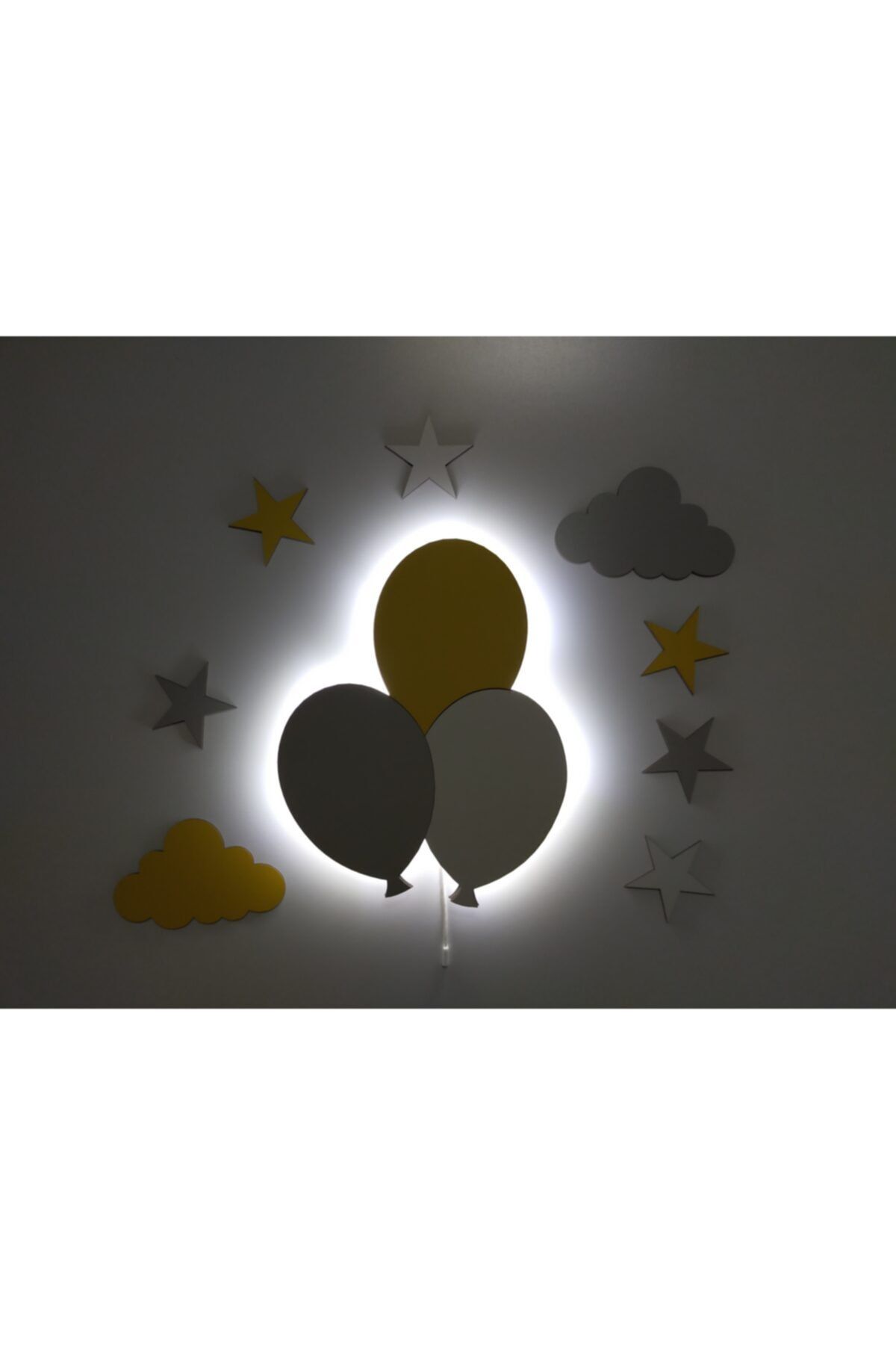 fabrikahşap Çocuk Odası Dekoratif Ahşap Uçan Balon Gece Lambası Ledli Aydınlatma
