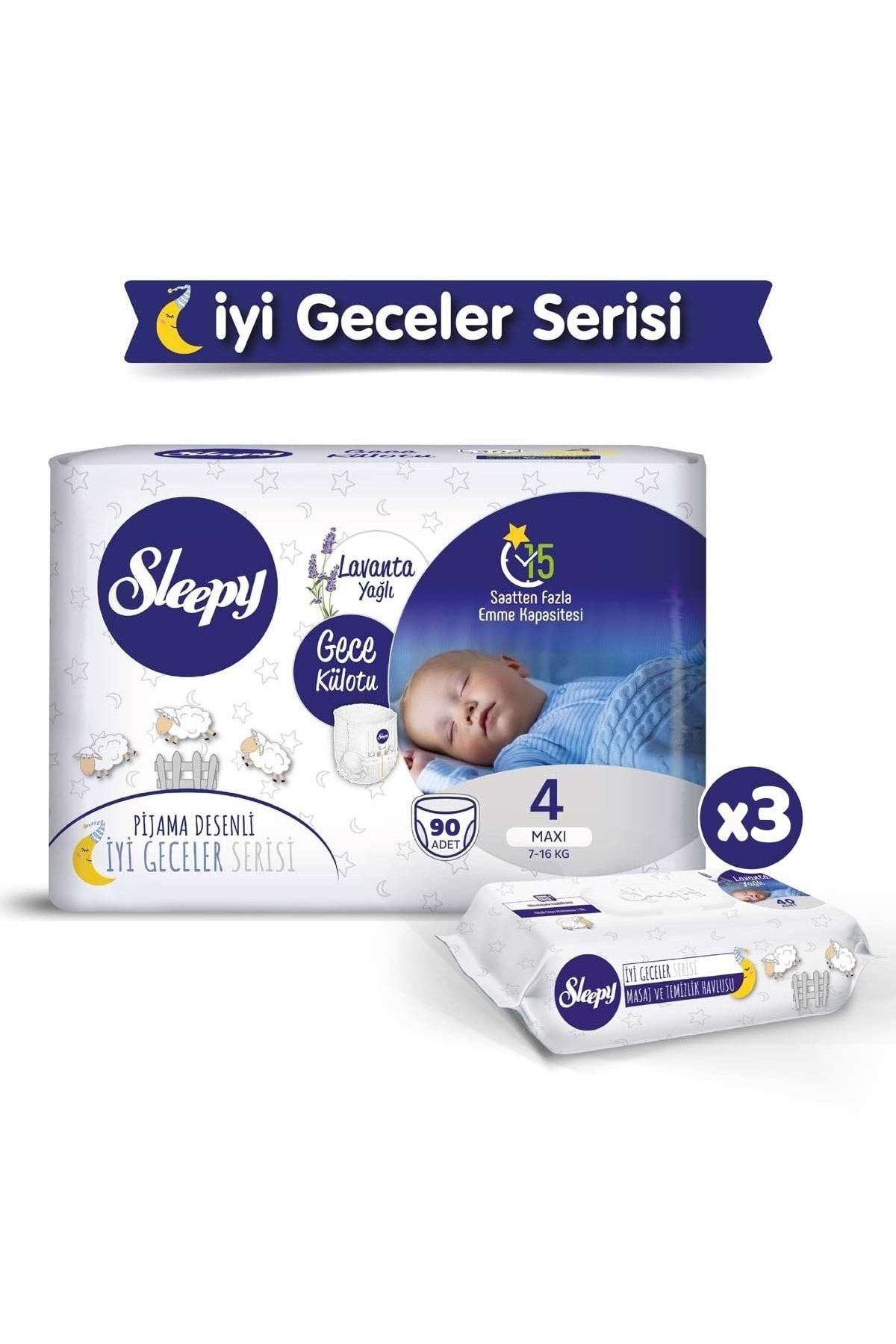 Sleepy Bebek Bezi Gece Külotu Bezi Beden:4 (7-16kg) Maxi 90 Adet Jumbo Pk