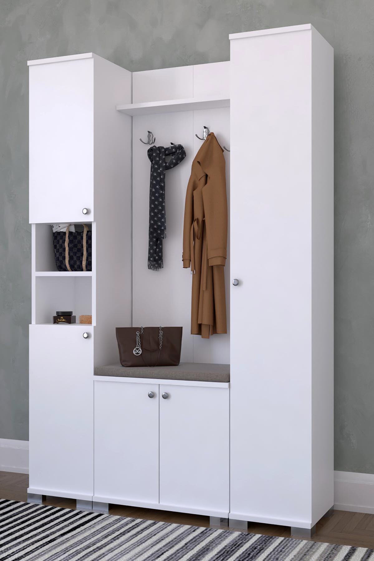 MONTANA 5 Kapaklı Portmanto Takımı Askılık Vestiyer Beyaz