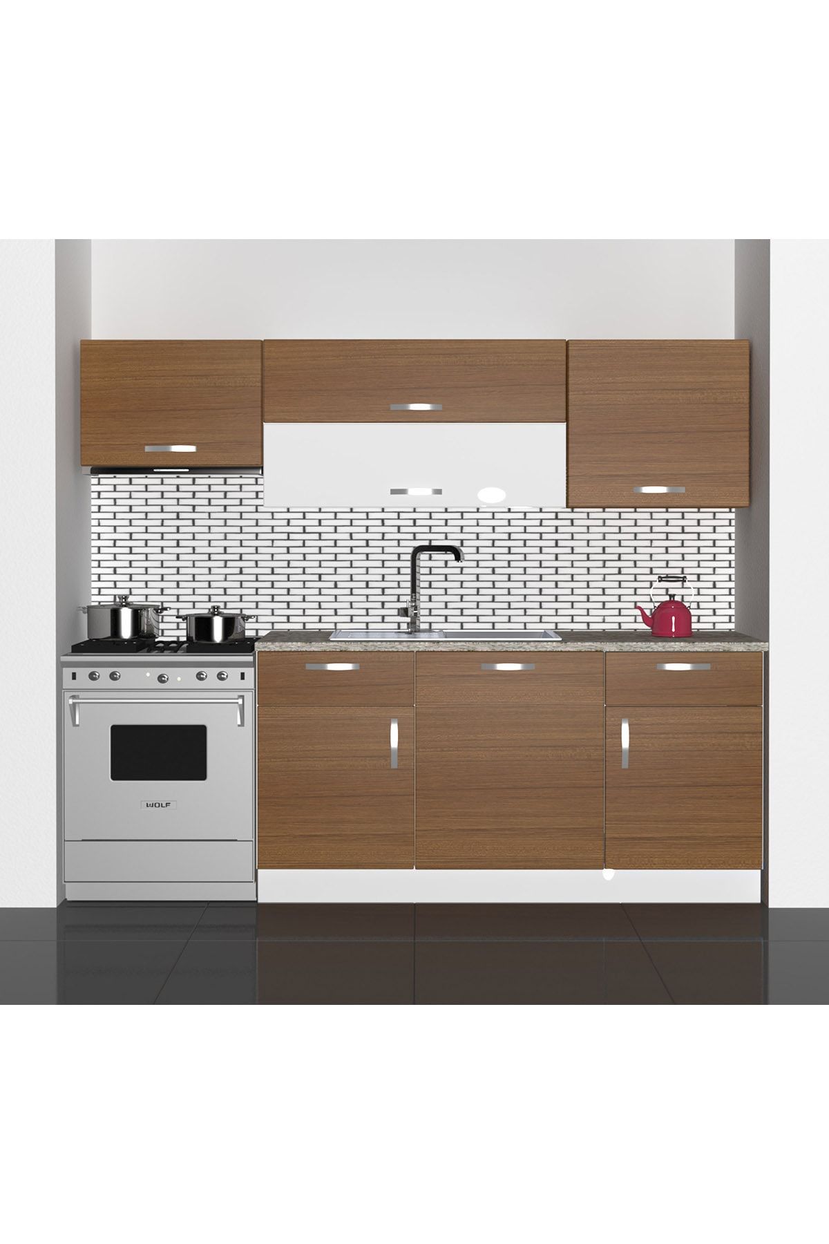 Decoraktiv Hazır Mutfak Dolabı Prestij 220 Cm Ceviz -tezgah Dahil