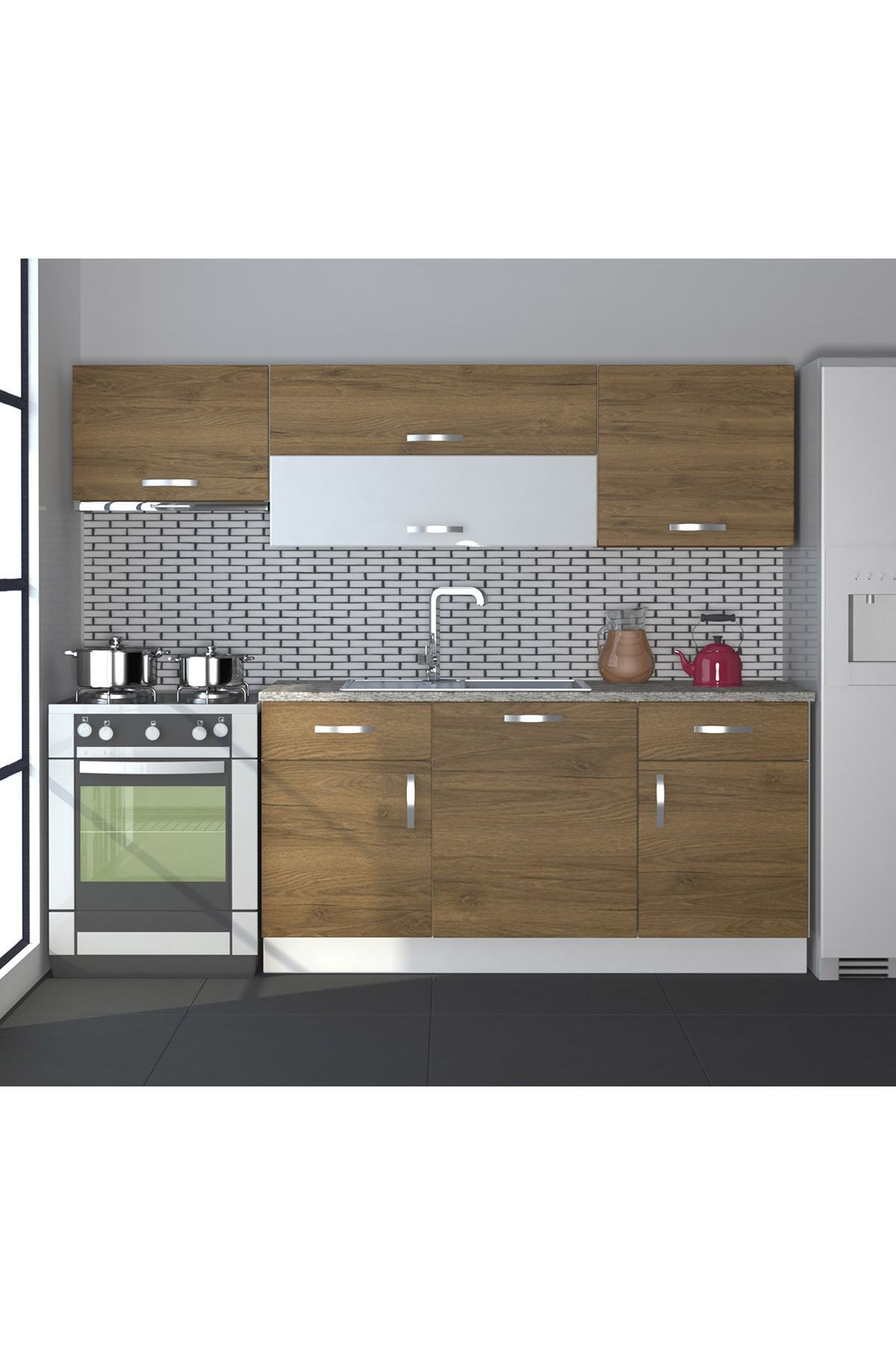 Decoraktiv Hazır Mutfak Dolabı Prestij 220 Cm Pera -tezgah Dahil