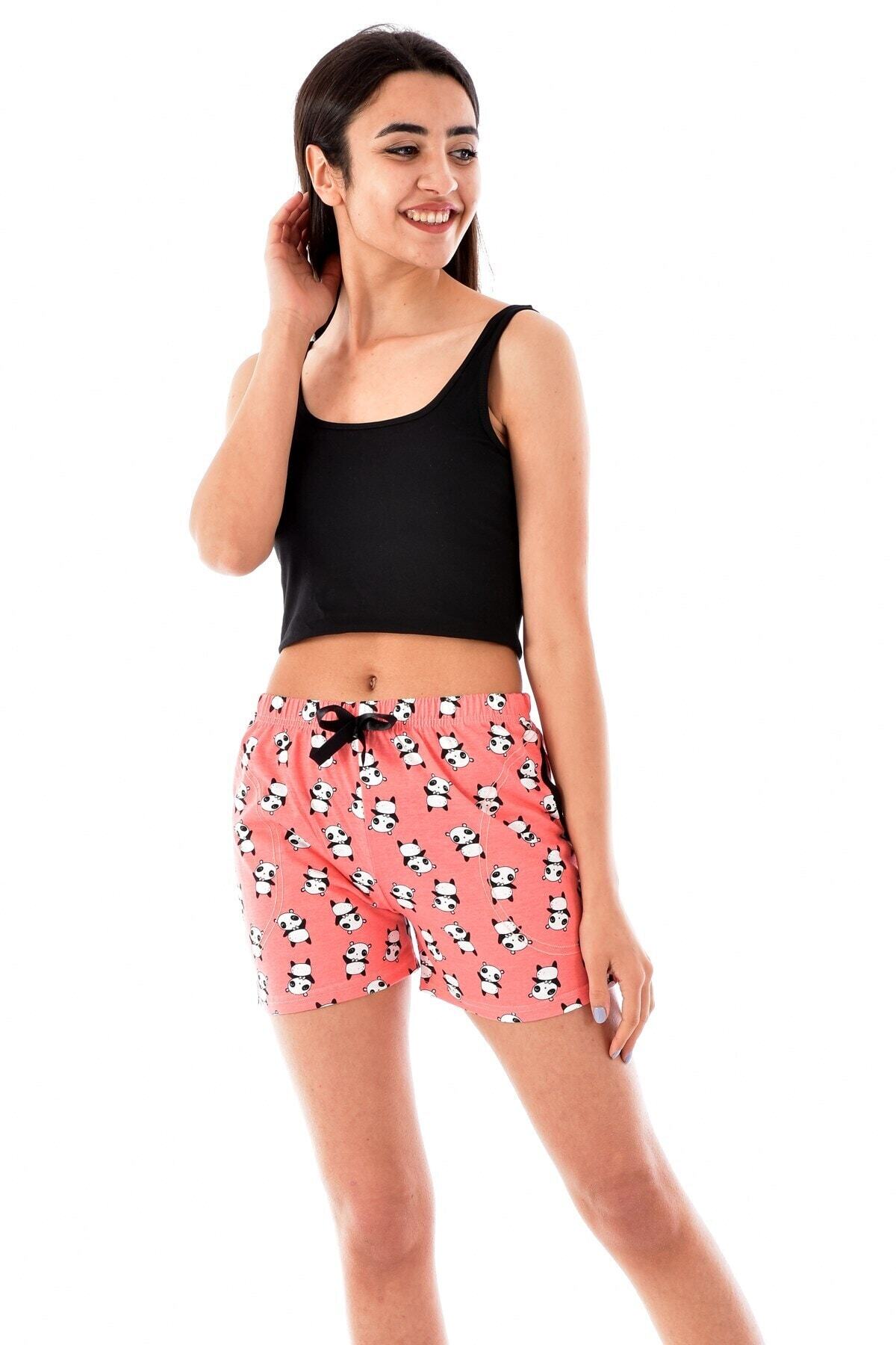 Pijamoni Kadın 362-18 Desenli Rotasyon Şort Turuncu