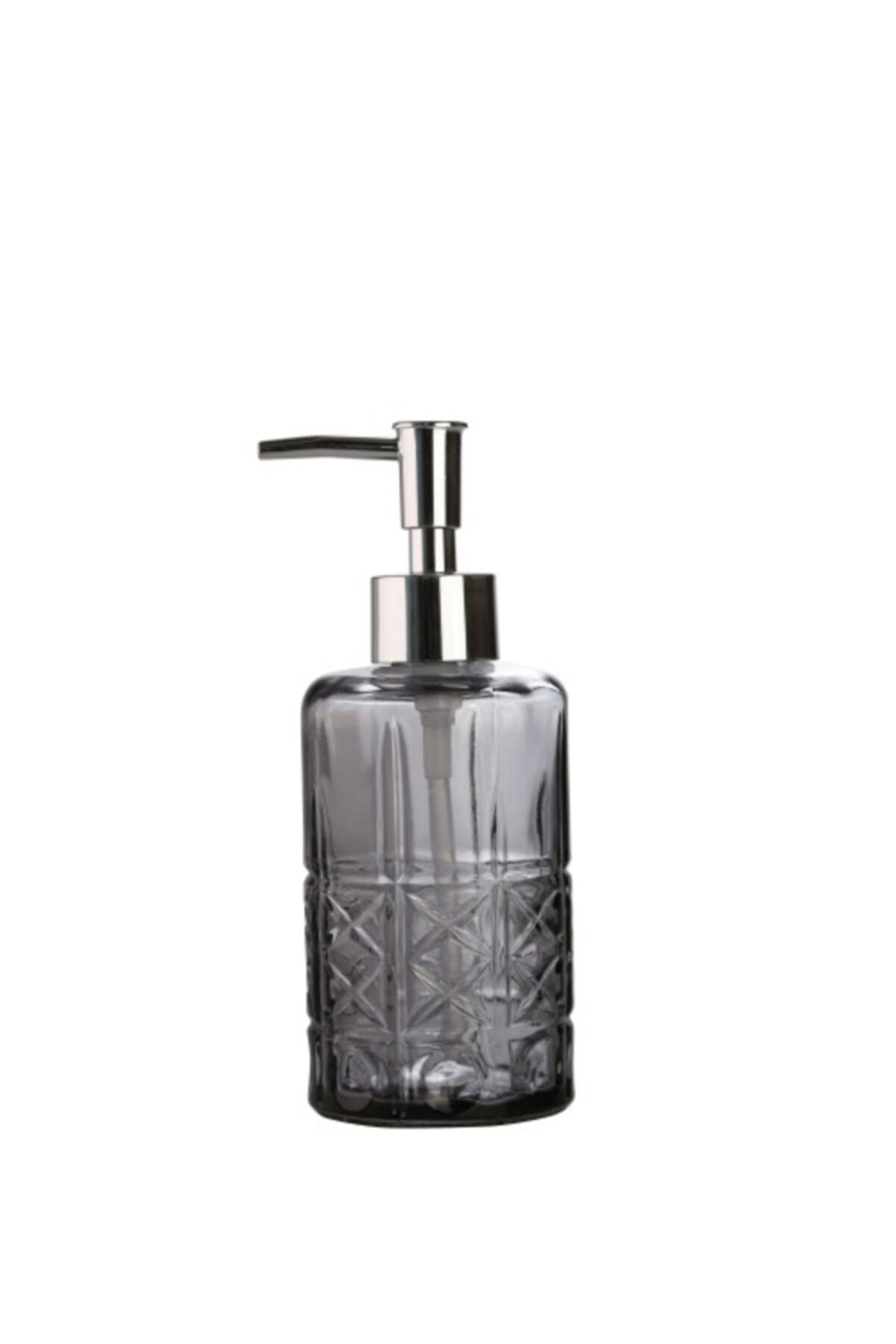 Bosphorus Cam Sıvı Sabunluk,yıldız Desenli Koyu Gri Model 300ml 6,8x17,6cm