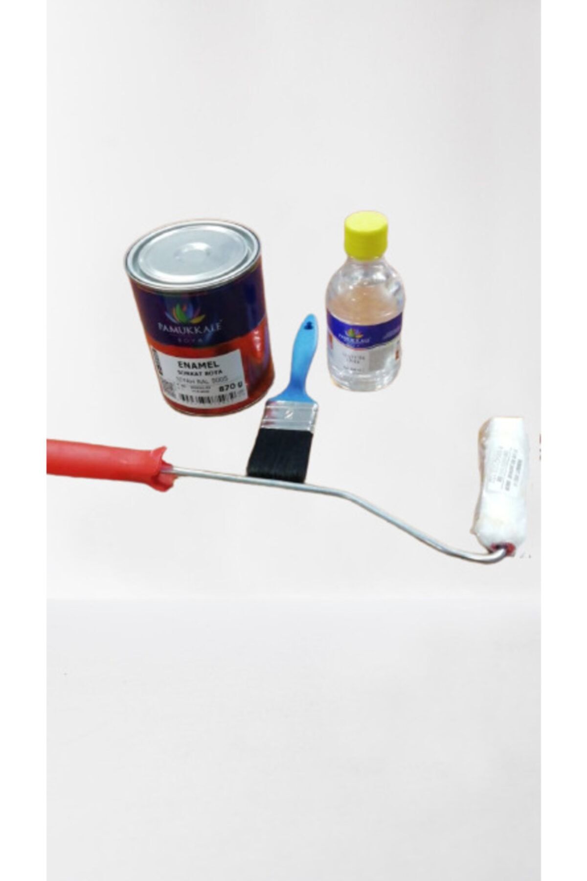 PAMUKKALE BOYA Yağlı Boya 4 Lü Set 870 gr Siyah+256ml Sent Tiner+2 No Fırça +parmak Rolu Pamukkale