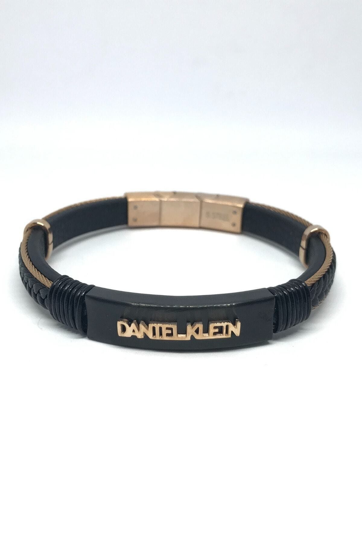 Daniel Klein Erkek Siyah Hakiki Deri Bileklik Çelik Klips