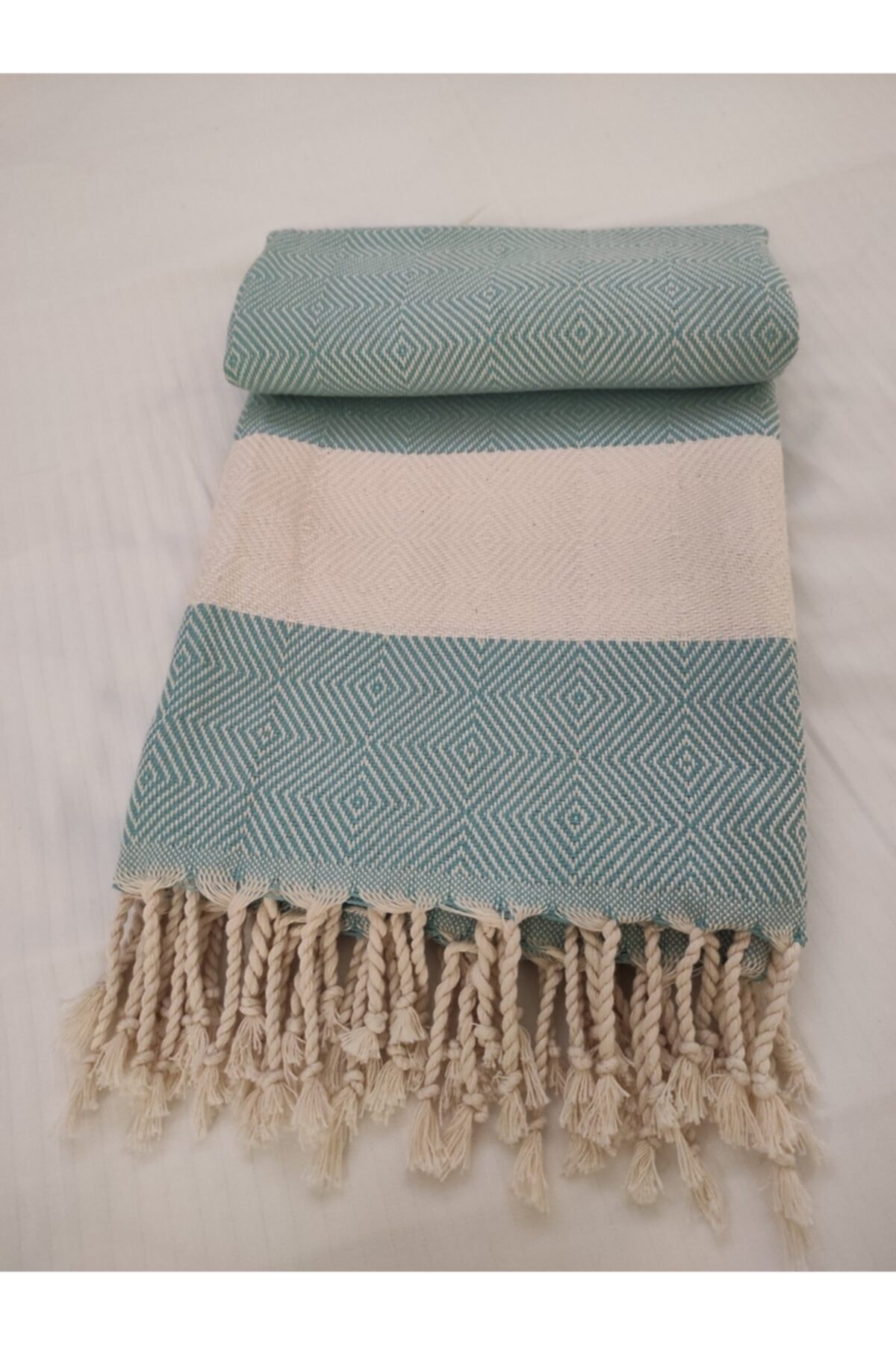 Marsipet Buldan Elmas Desen Mint Yeşili Peştamal Hand Made