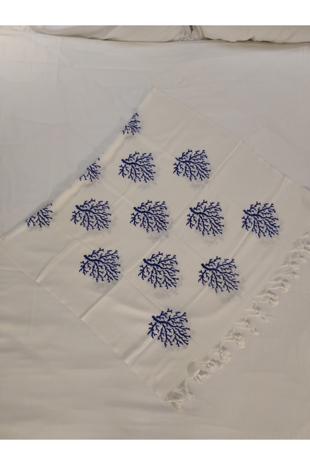 Marsipet Mavi Mercan Baskılı Peştamal %100 Bambu Hand Made