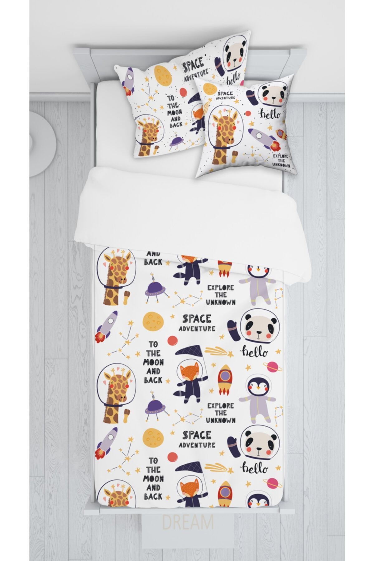 Consept Home Beyaz Astronot Hayvanlar Sadece Yatak Örtüsü 140x220 E051
