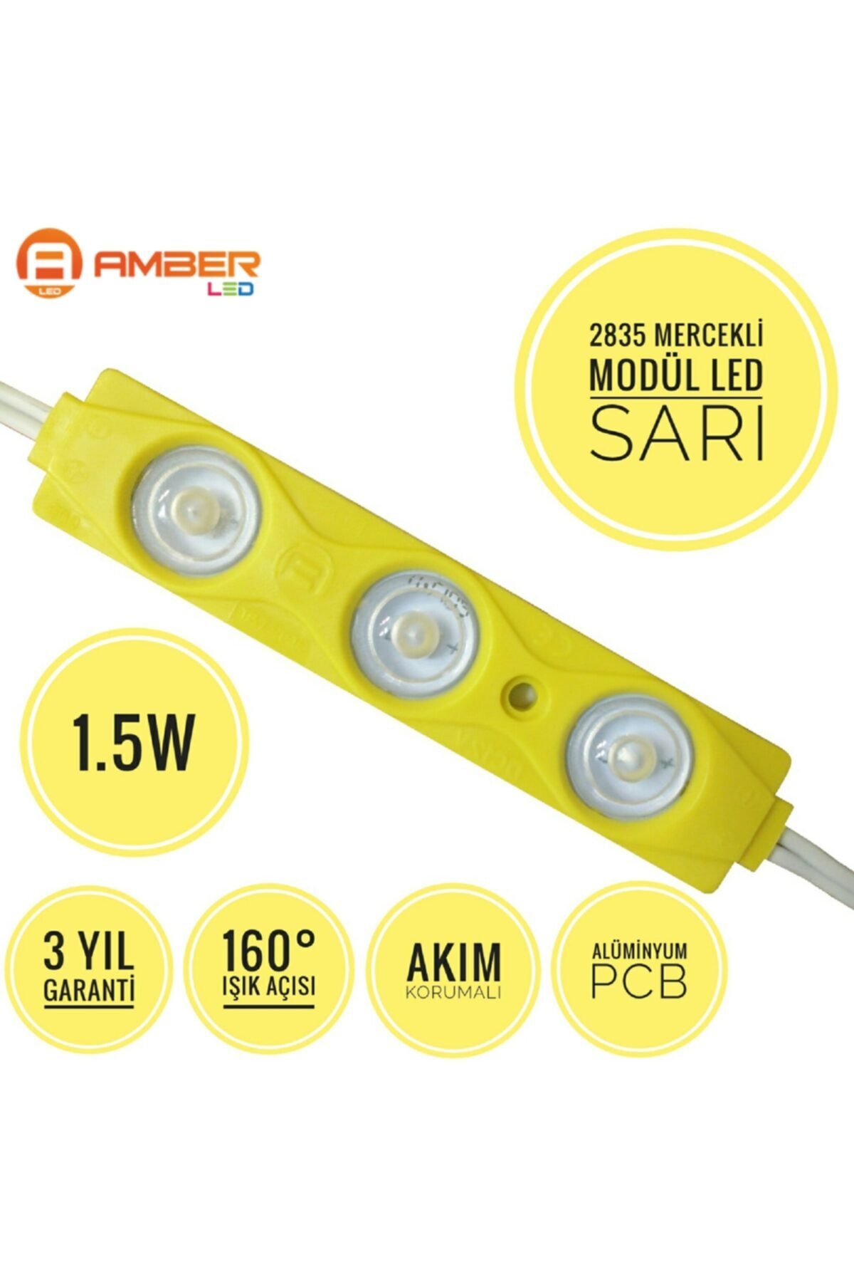 AmberLED 20 Adet Mercekli Modül Led 1.5 Watt Sarı (Amber)