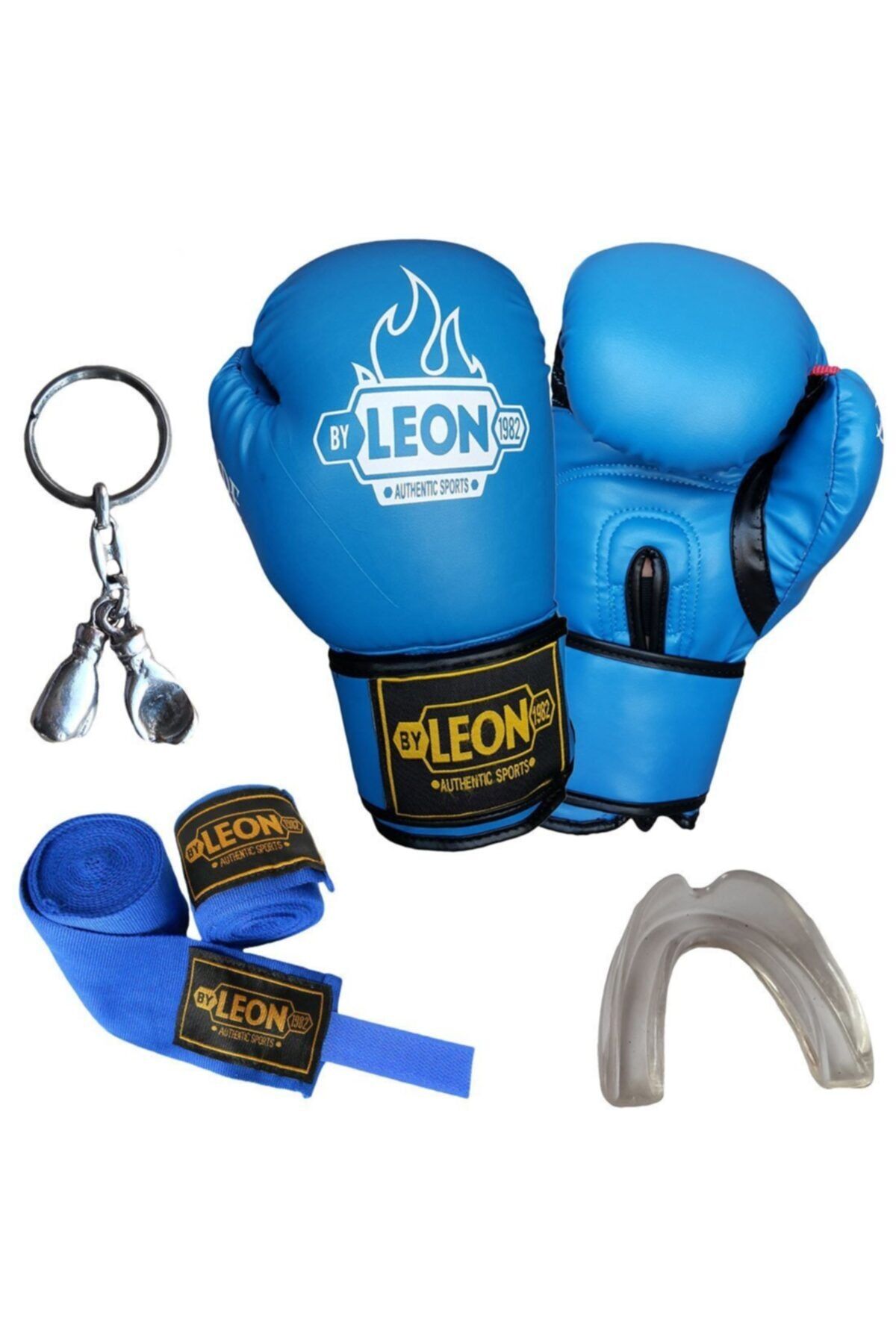By Leon 1982 Leon Blade Training Boks Seti Boks Eldiveni Bandaj Dişlik Anahtarlık Set Mavi