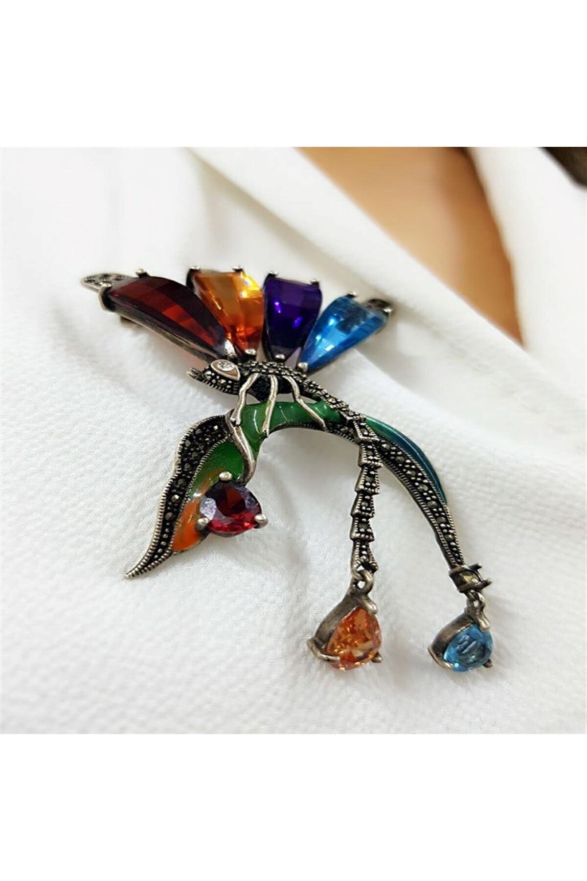 OSESHOP Yusufçuk Figürlü Doğal Taşlı Vip Tasarım Yaka Iğnesi