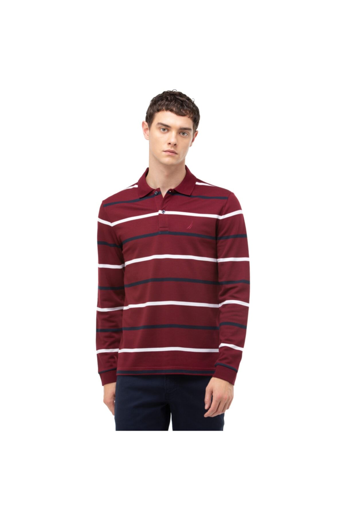 Nautica Nautıca Erkek Bordo Çizgili Polo