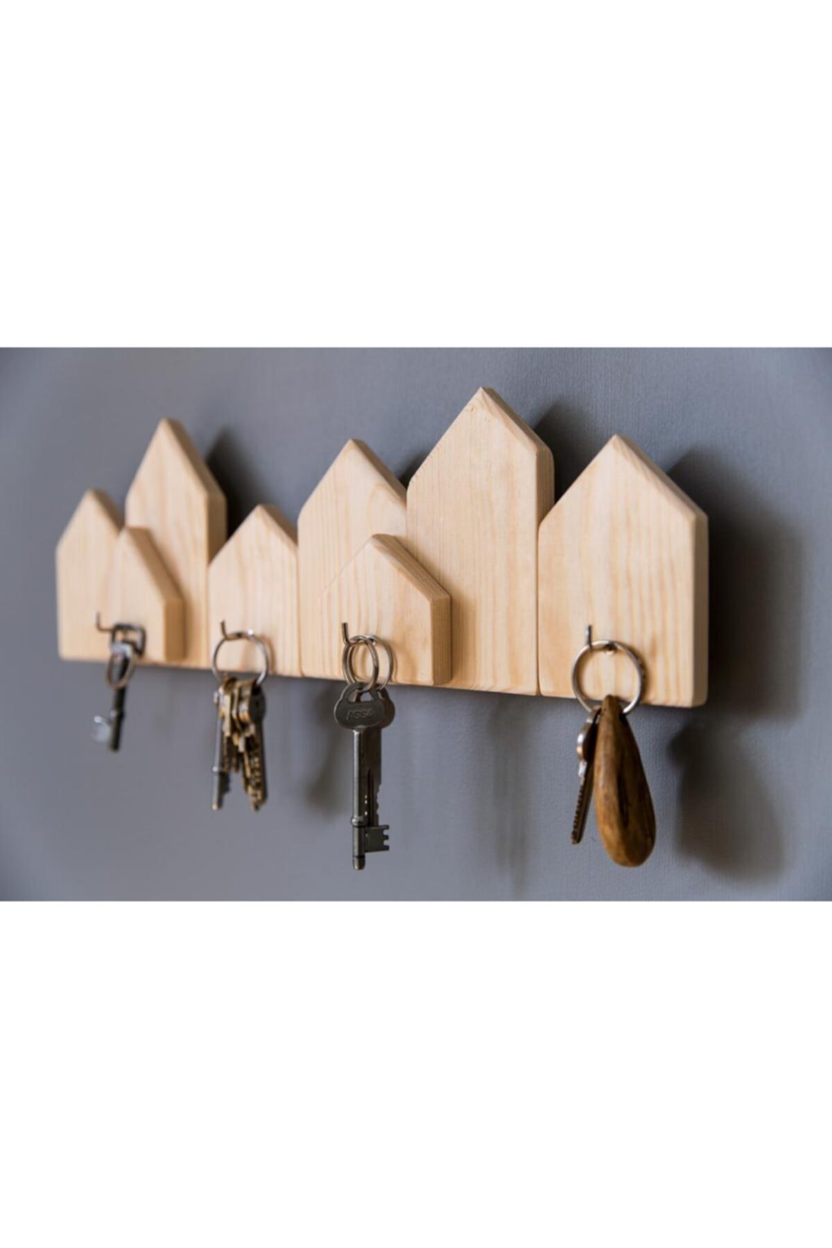 Zanaat Anahtar Askılığı Doğal Ahşap Modern Anahtar Askılığı 45 X 25 Cm