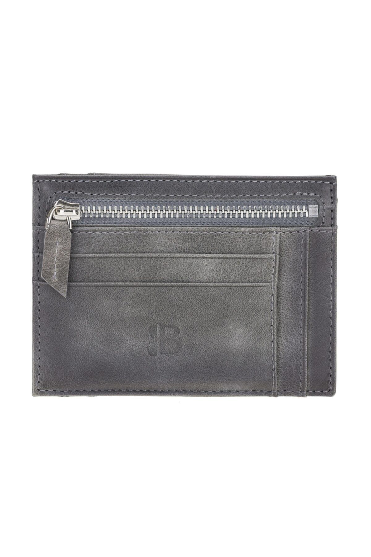 Burkley Zip Card Holder Fermuarlı Deri Kartlık Kartvizitlik Vs4ef Gri