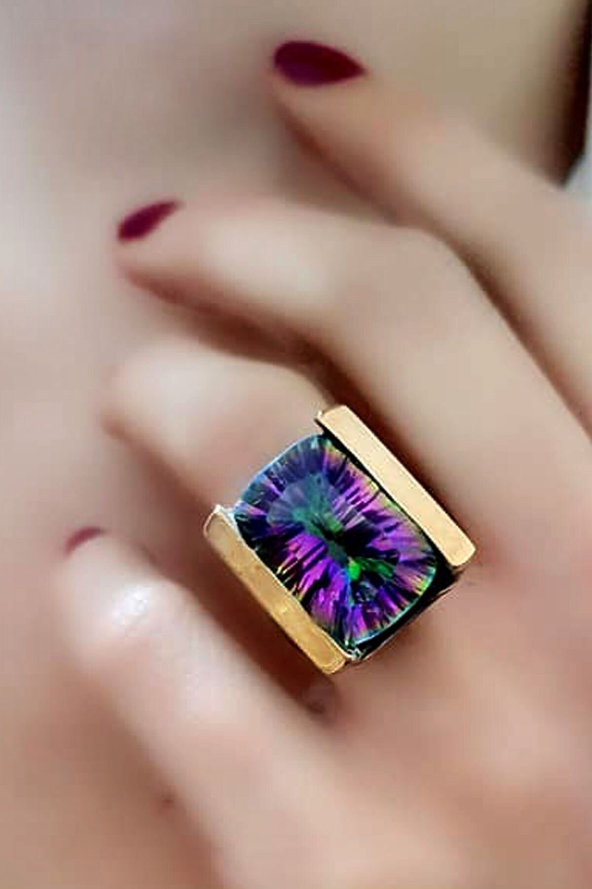 OSESHOP Mistik Topaz Taşlı Gümüş Tasarım El Işi Yüzük