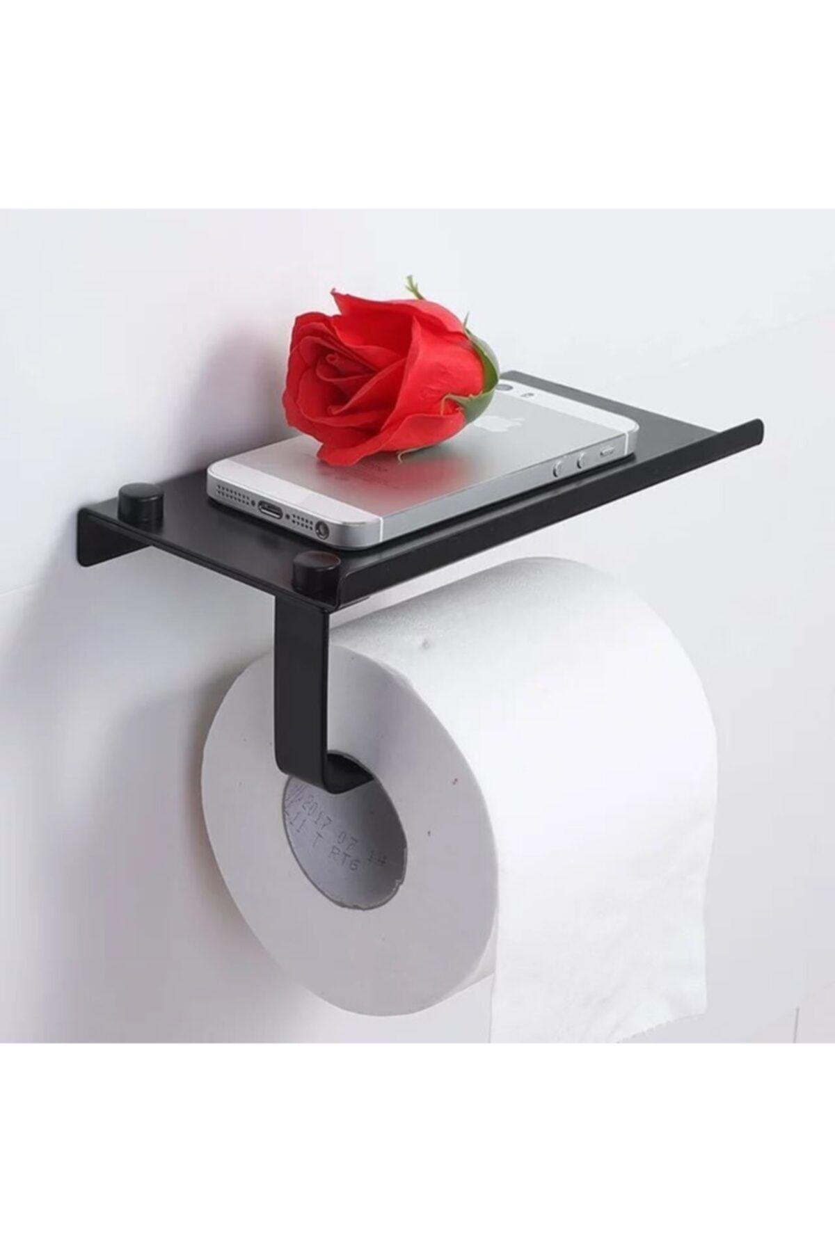 Alper Banyo Siyah Telefon Raflı Tuvalet Kağıtlığı Cep Telefonu Tutmalı Raf